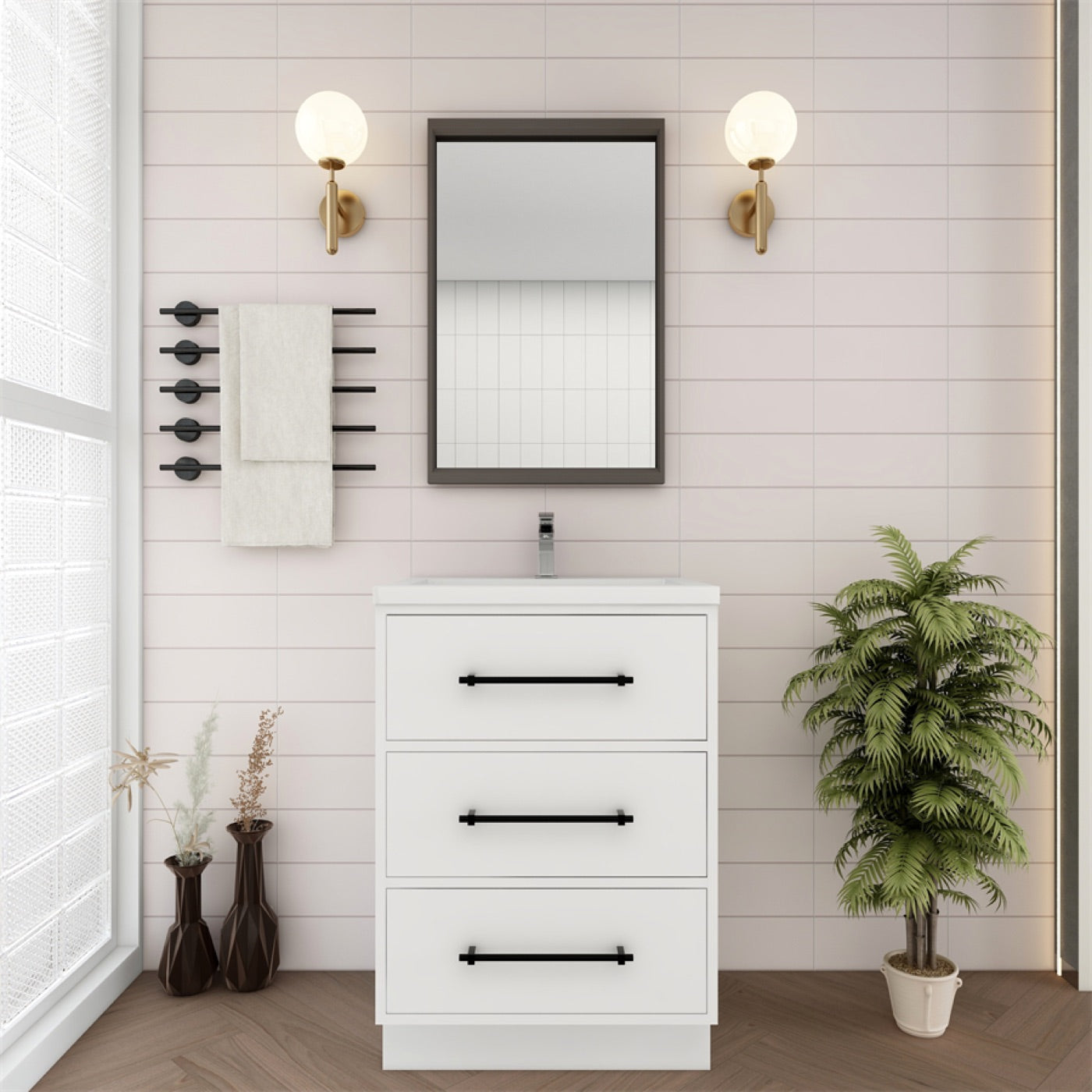 Color: Gloss White | Victoria 24" Freestanding Bathroom Vanity image 2