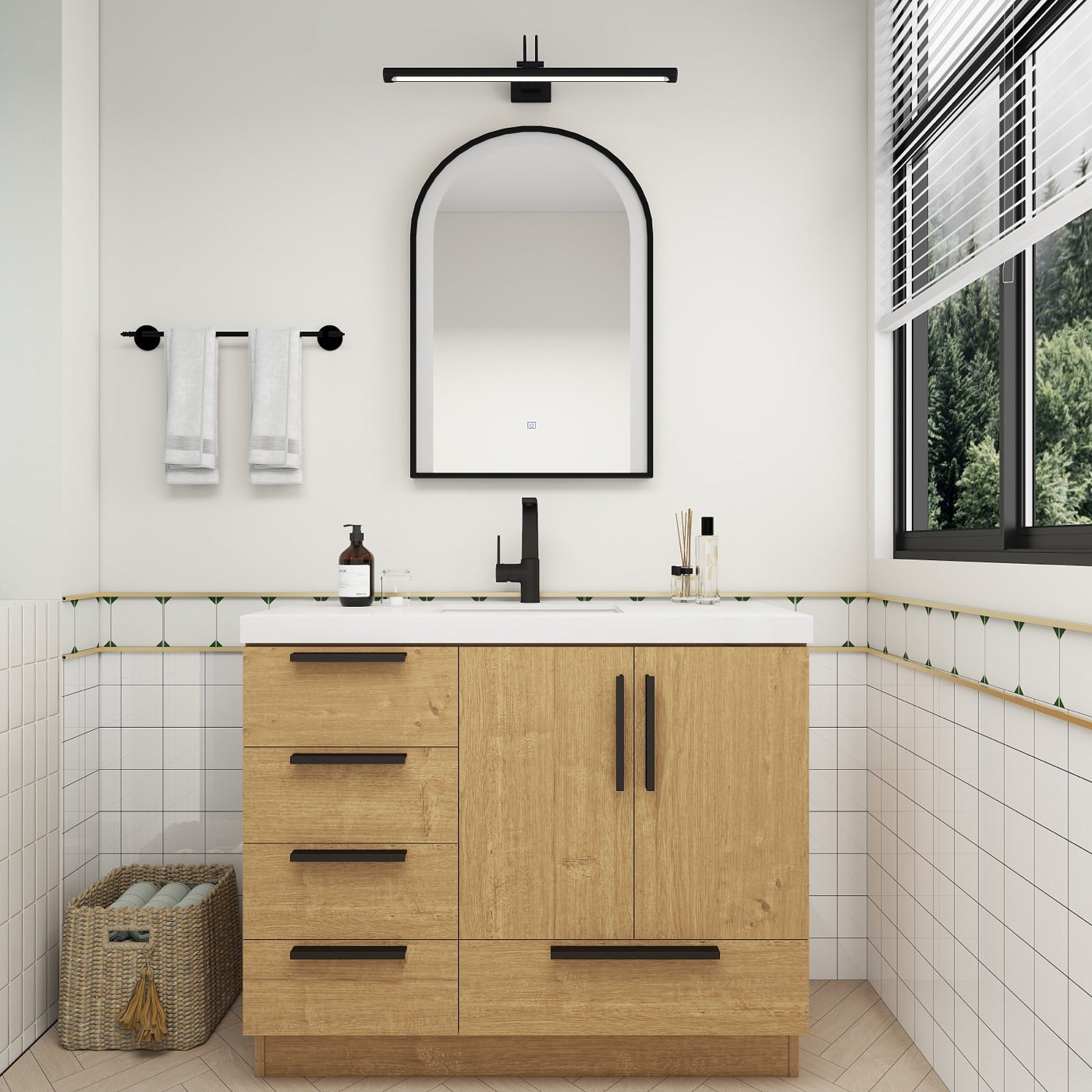 Color: Oak | Carla 42" Freestanding Bathroom Vanity with Left Side Drawers image 2