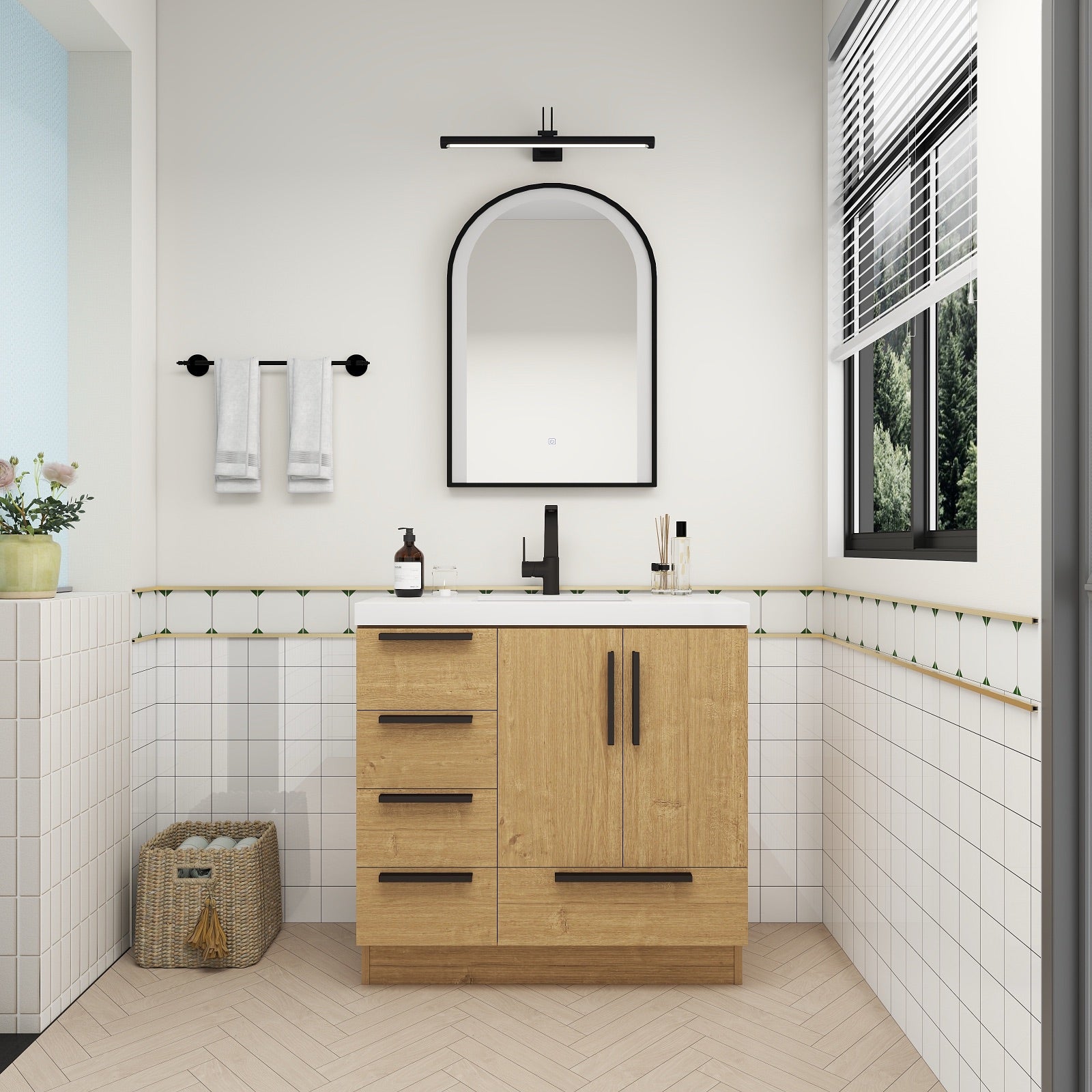 Color: Oak | Carla 36" Freestanding Bathroom Vanity with Left Side Drawers | Source: Carla36L-TO (3).jpg