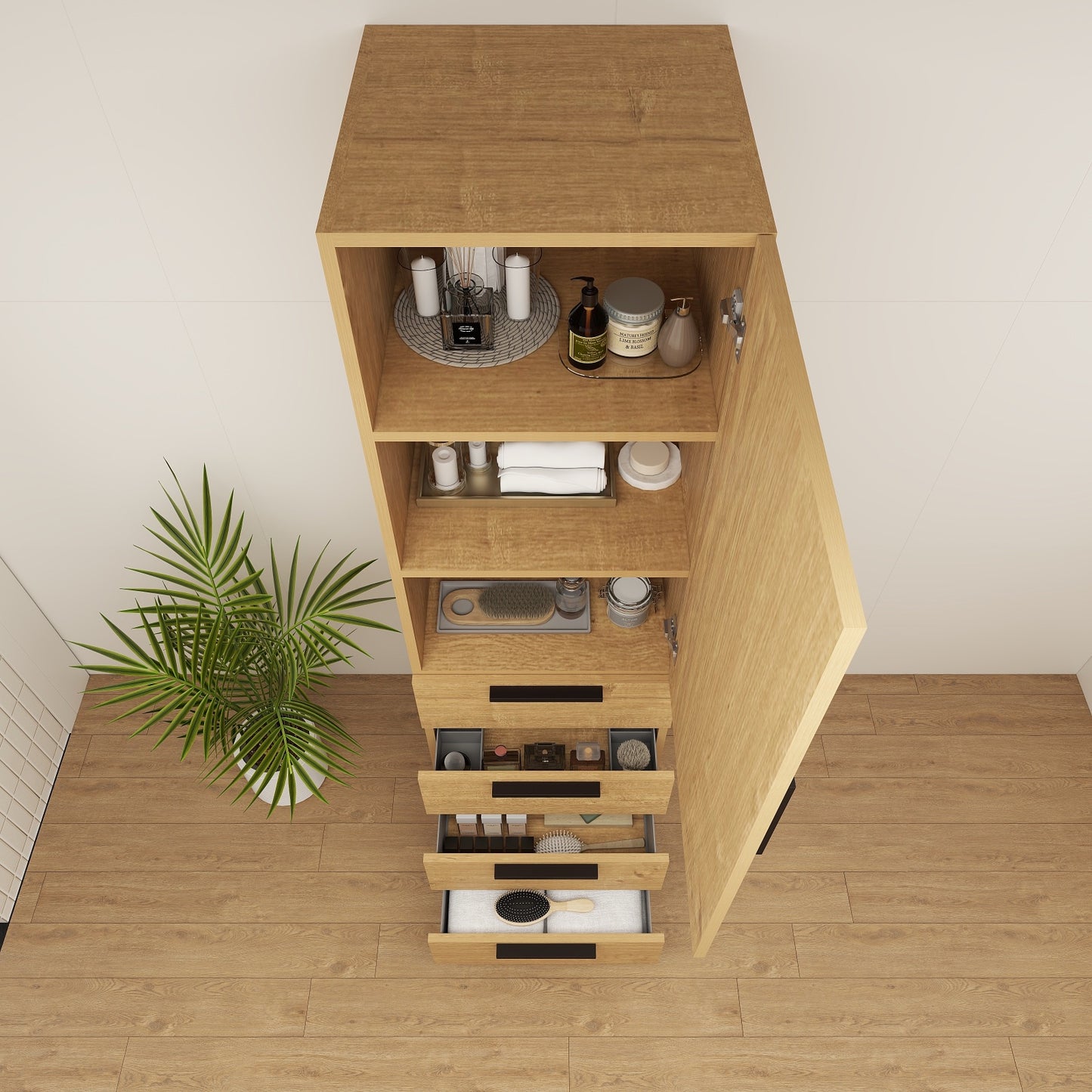 Color: White Oak | Carla 20" Freestanding Linen Cabinet | Source: 4.jpg