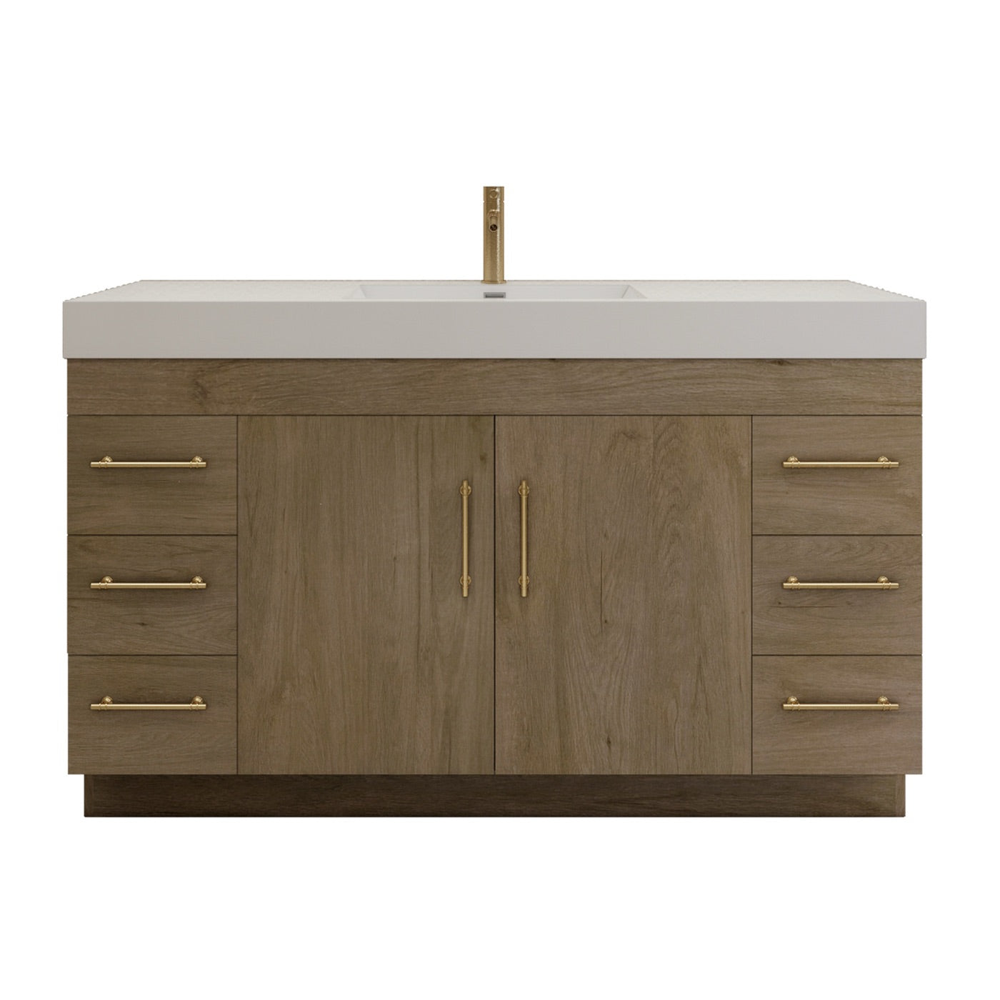 Color: White Oak | Elsa 60" Freestanding Bathroom Vanity with Left Side Drawers with Single Sink image 1