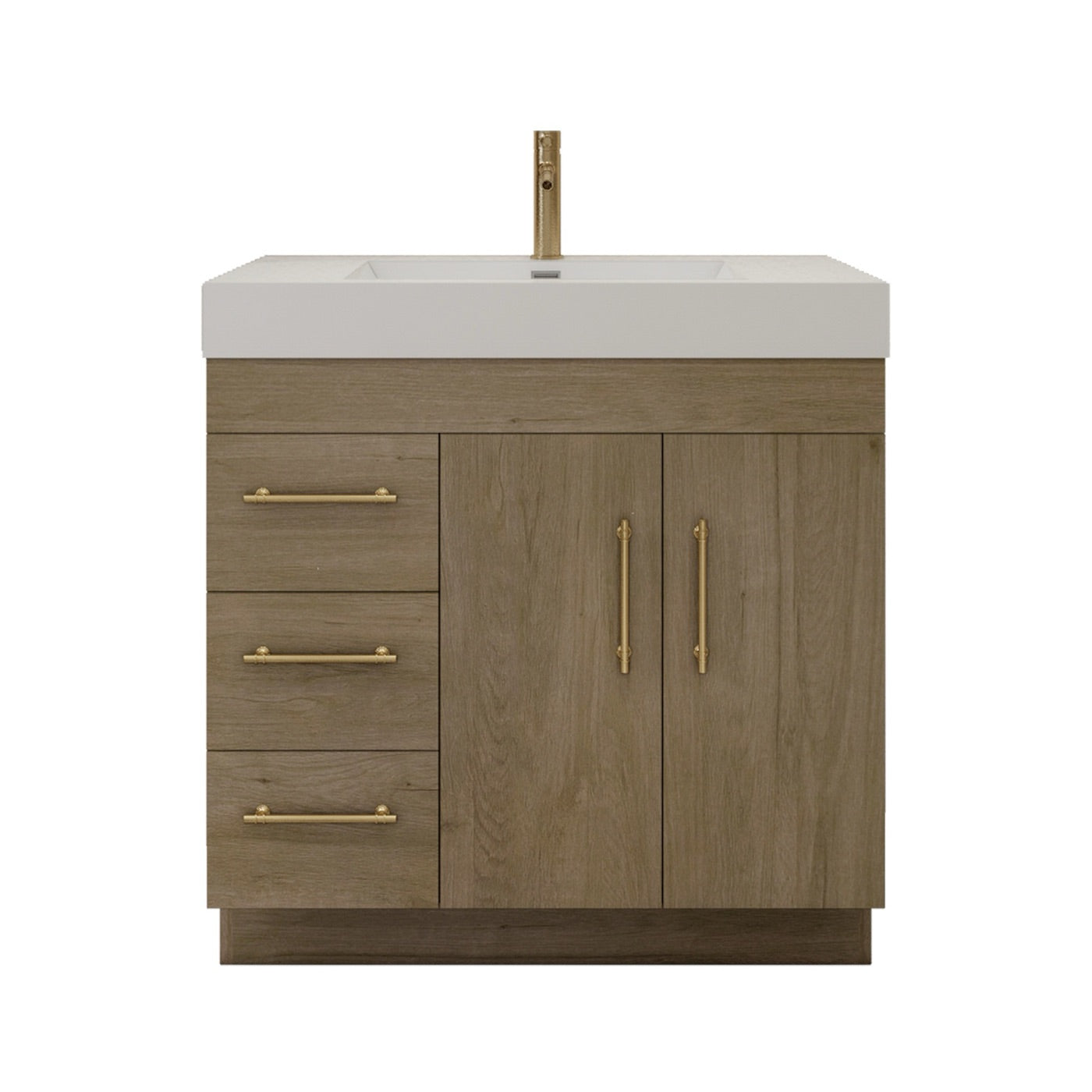Color: White Oak | Elsa 36" Freestanding Bathroom Vanity with Left Side Drawers image 1
