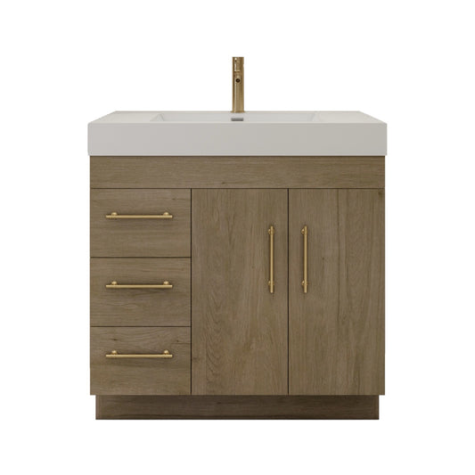 Color: White Oak | Elsa 36" Freestanding Bathroom Vanity with Left Side Drawers image 1