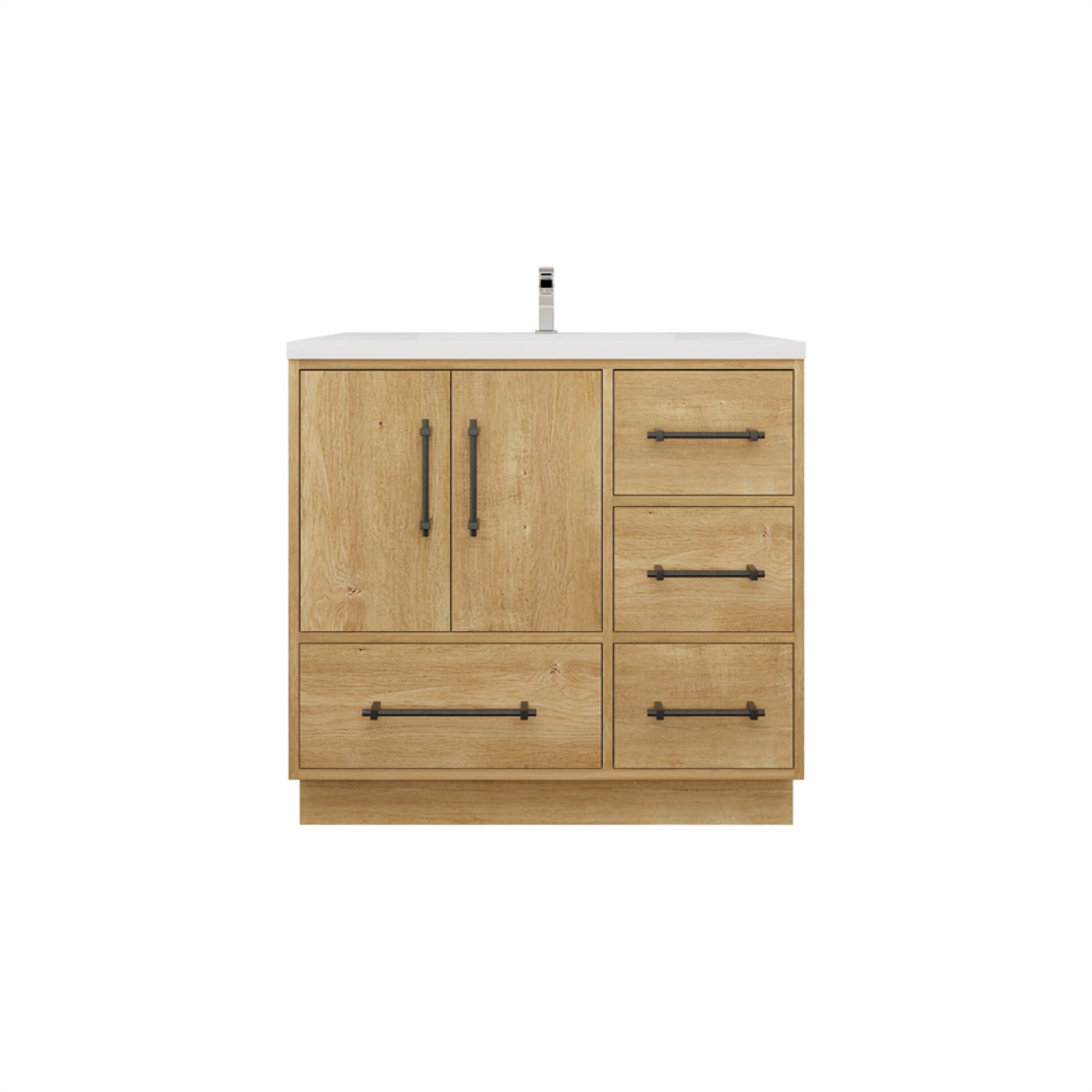 Color: Oak | Victoria 36" Freestanding Bathroom Vanity with Right Side Drawers image 1