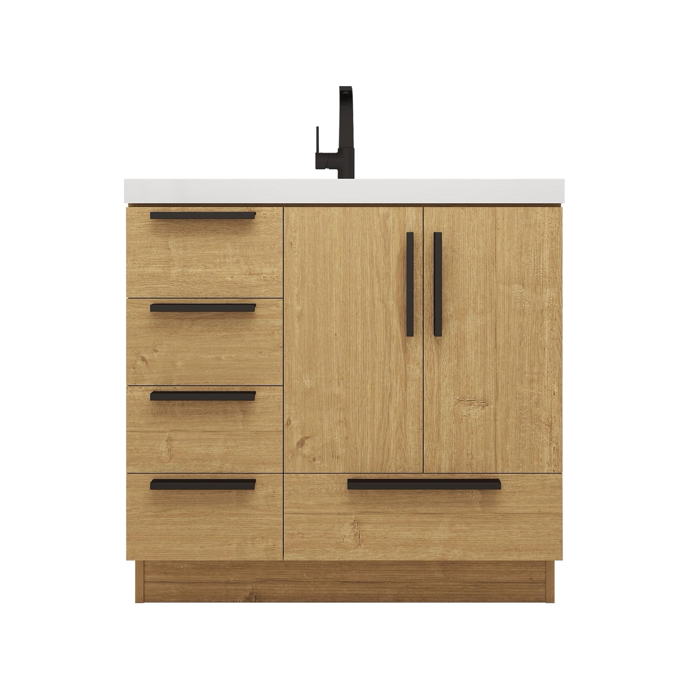 Color: White Oak | Carla 36" Freestanding Bathroom Vanity with Left Side Drawers image 1