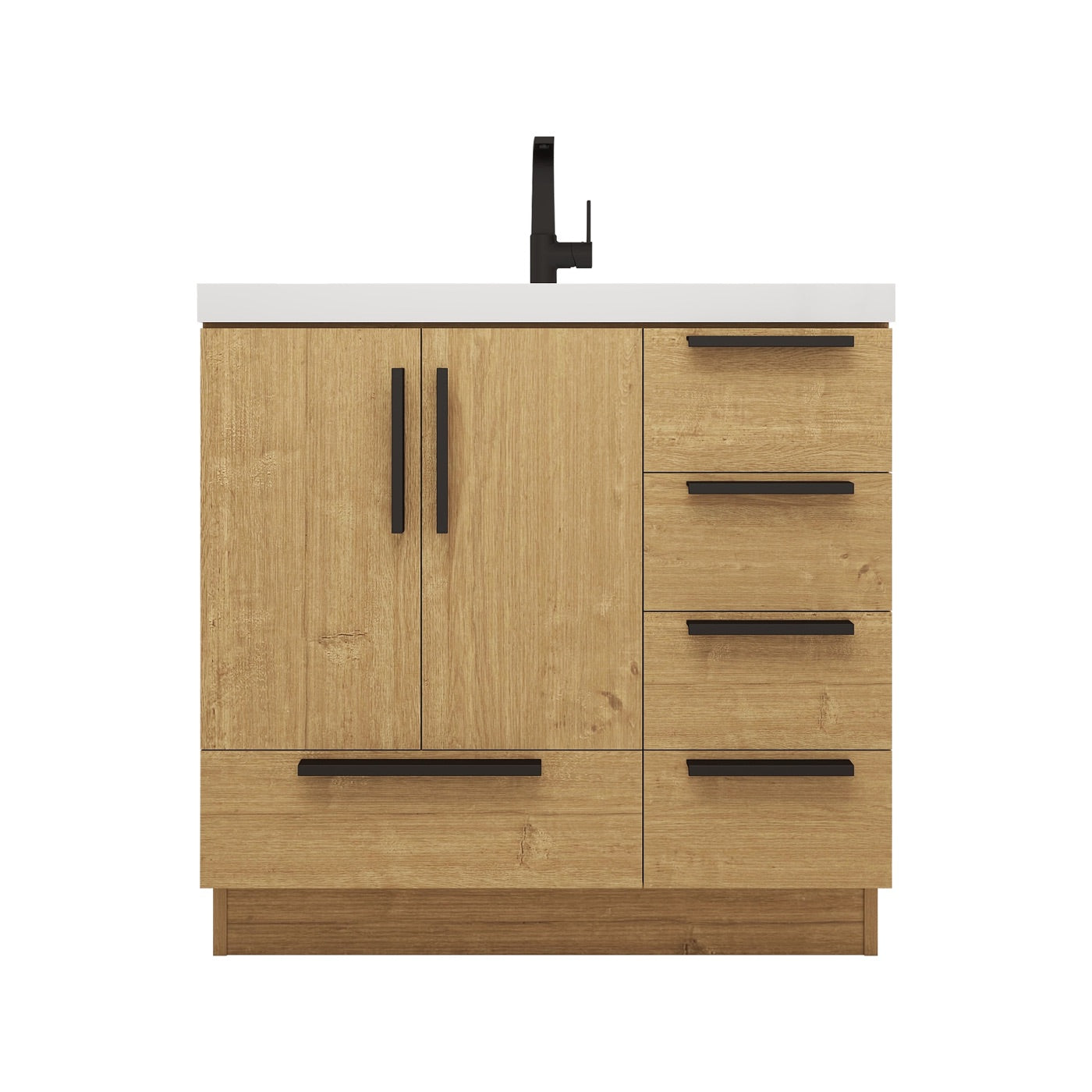 Color: Oak | Carla 36" Freestanding Bathroom Vanity with Right Side Drawers image 1