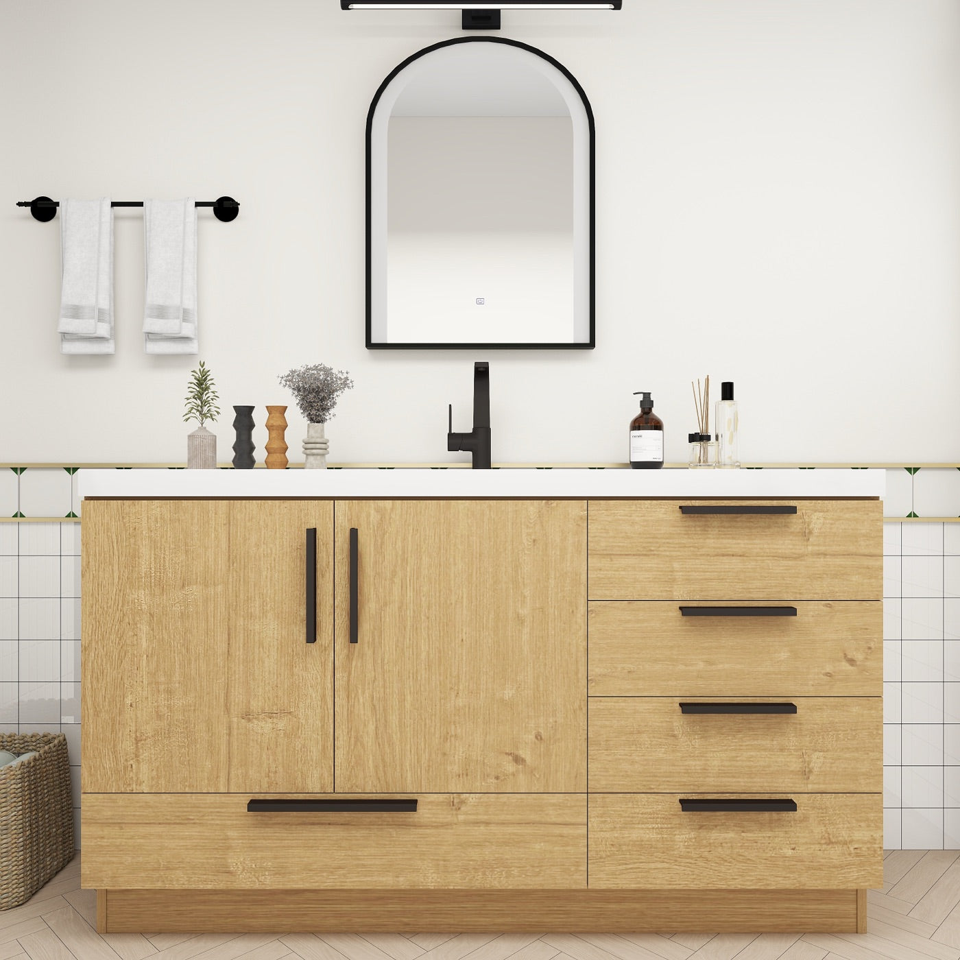 Color: White Oak | Carla 60" Freestanding Bathroom Vanity with Single Sink image 1