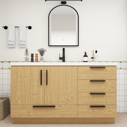 Color: White Oak | Carla 60" Freestanding Bathroom Vanity with Single Sink image 1