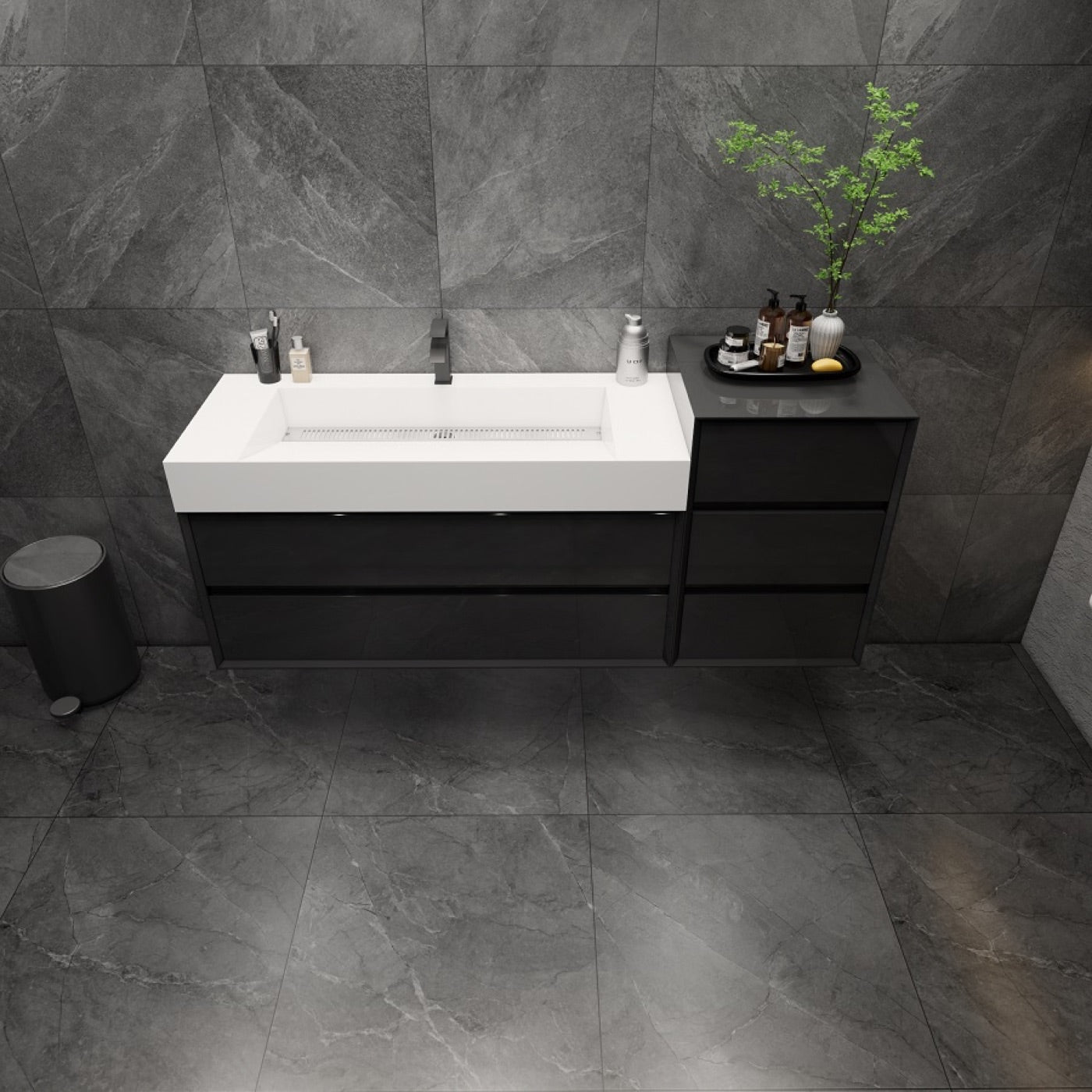 Color: Gloss Black | MAX 20" Floating Linen Cabinet image 1