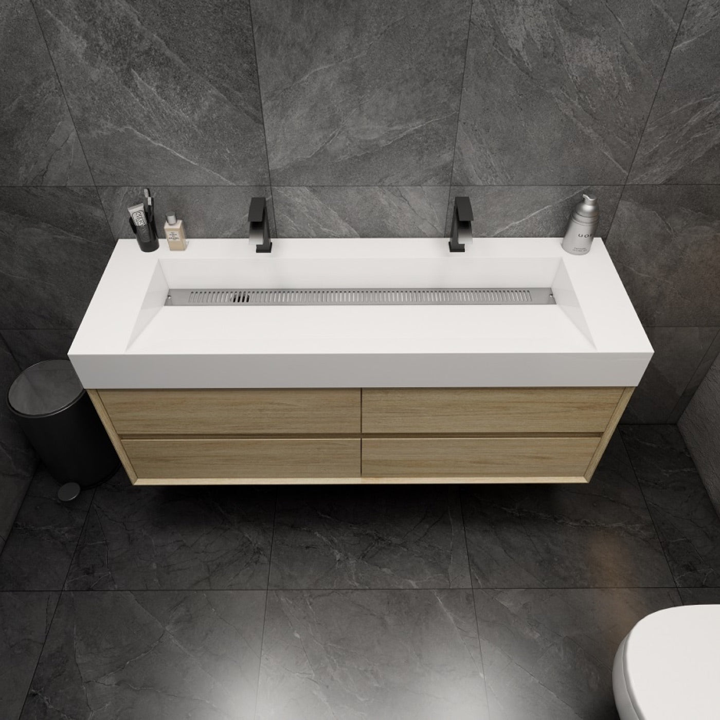 Color: Cement Oak | MAX 60" Floating Bathroom Vanity with Double Sink image 1