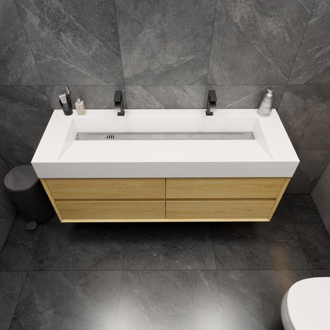 Color: Teak Oak | MAX 60" Floating Bathroom Vanity with Double Sink image 1