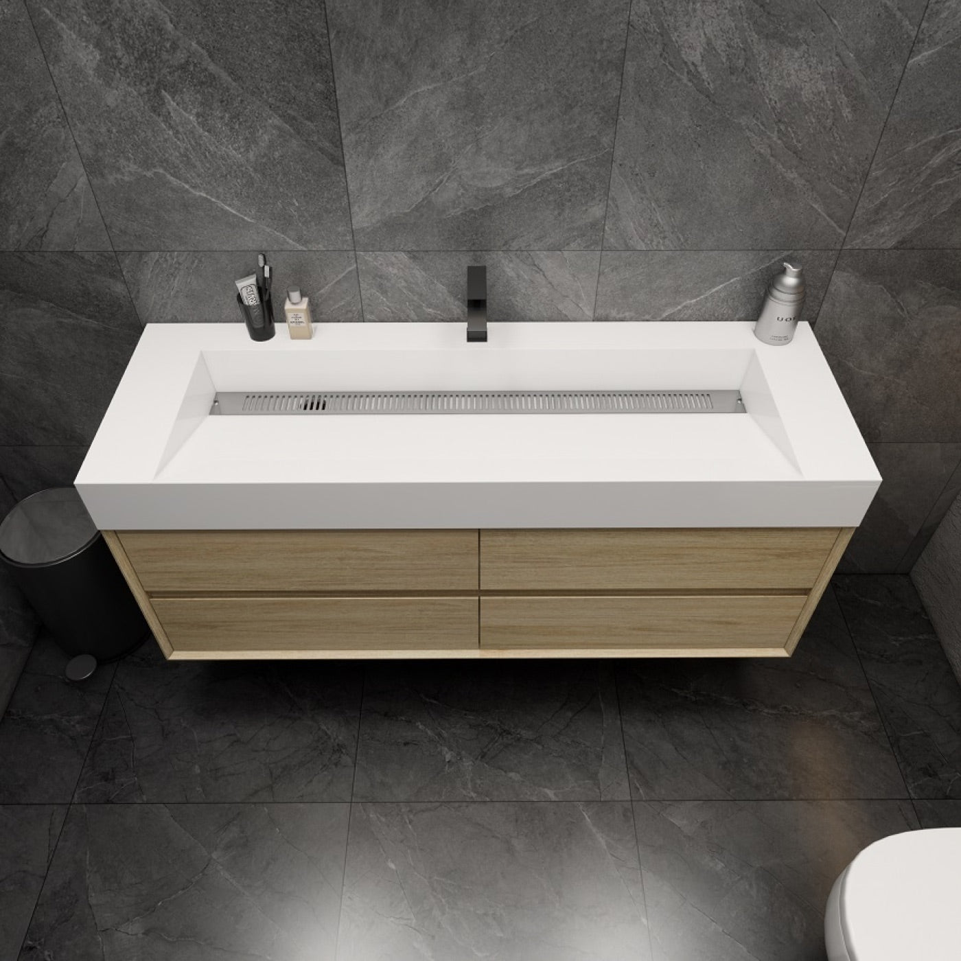 Color: Cement Oak | MAX 60" Floating Bathroom Vanity with Single Sink image 1