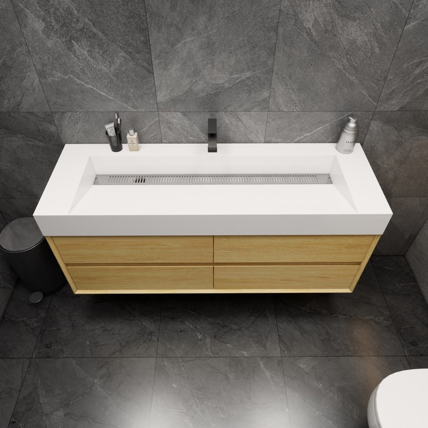 Color: Teak Oak | MAX 60" Floating Bathroom Vanity with Single Sink image 1