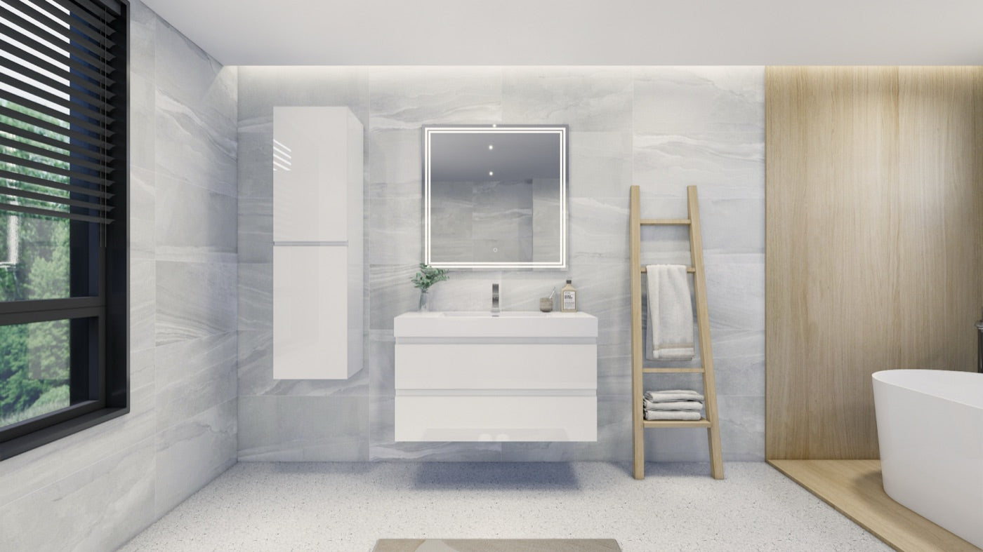 Color: Gloss White | MOB 42" Floating Bathroom Vanity image 1