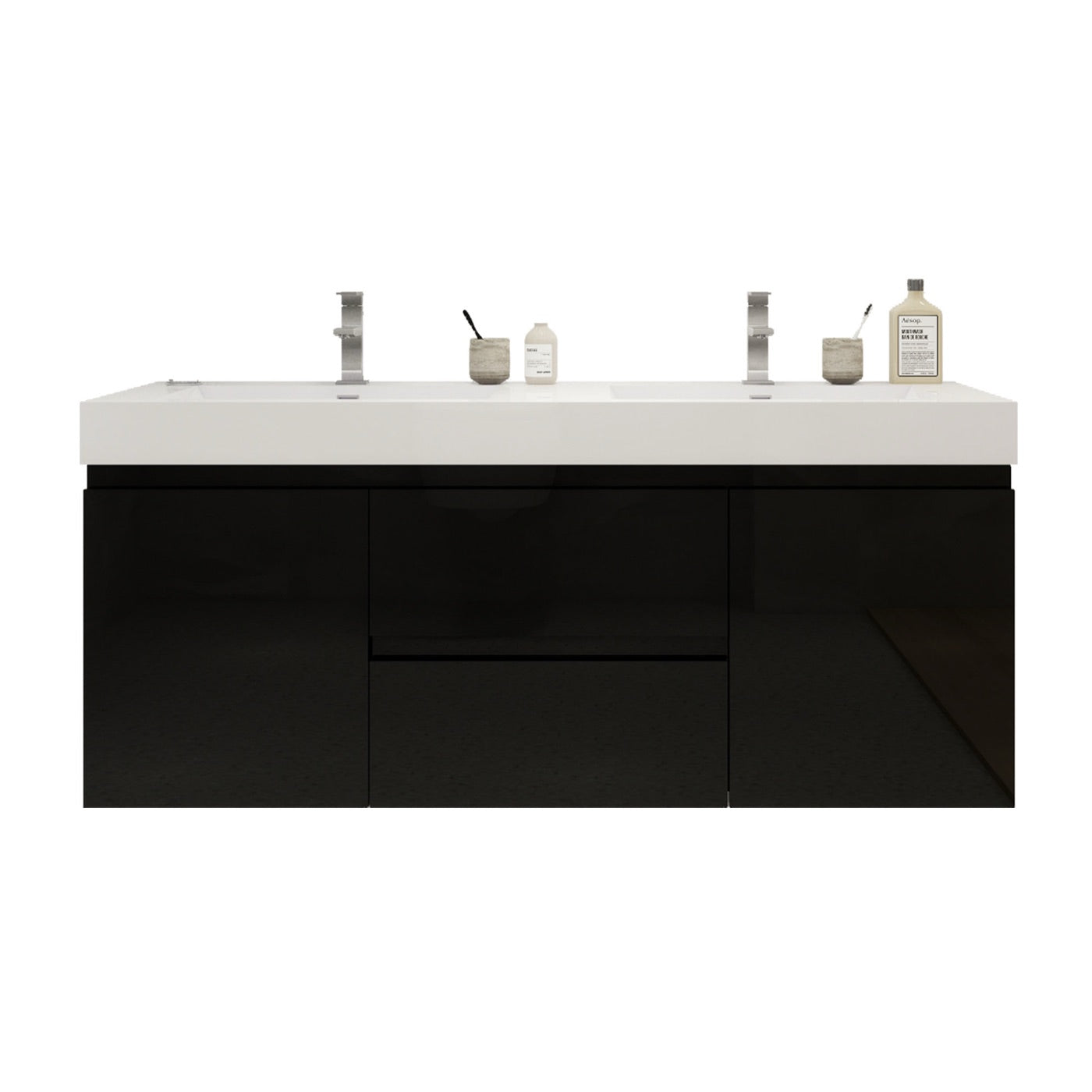 Color: Gloss Black | MOB 60" Floating Bathroom Vanity with Double Sink image 1