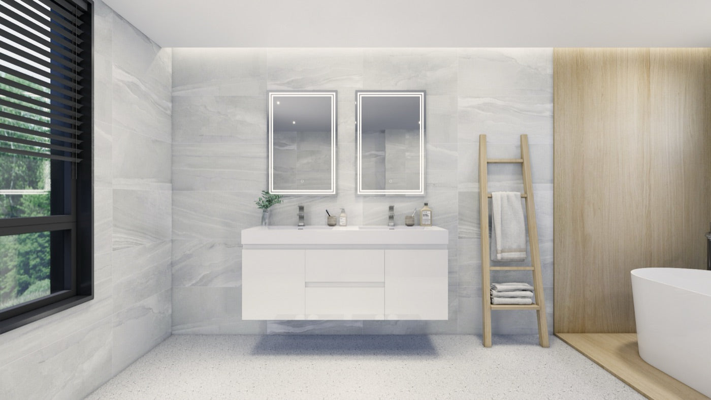 Color: Gloss White | MOB 60" Floating Bathroom Vanity with Double Sink image 1