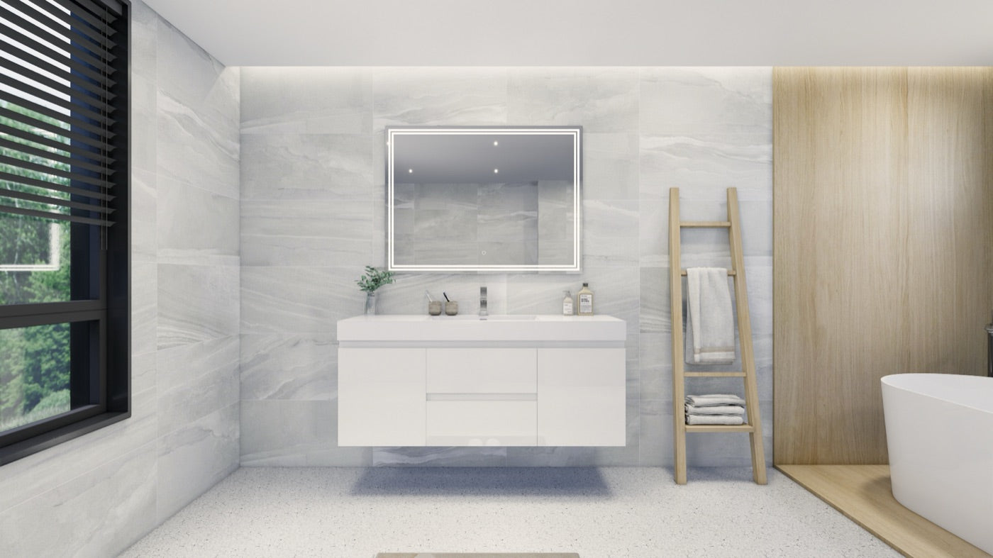 Color: Gloss White | MOB 60" Floating Bathroom Vanity with Single Sink image 1