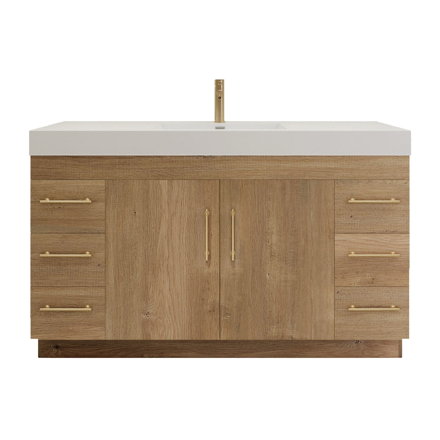 Color: Oak | Elsa 60" Freestanding Bathroom Vanity with Right Side Drawers with Single Sink image 1