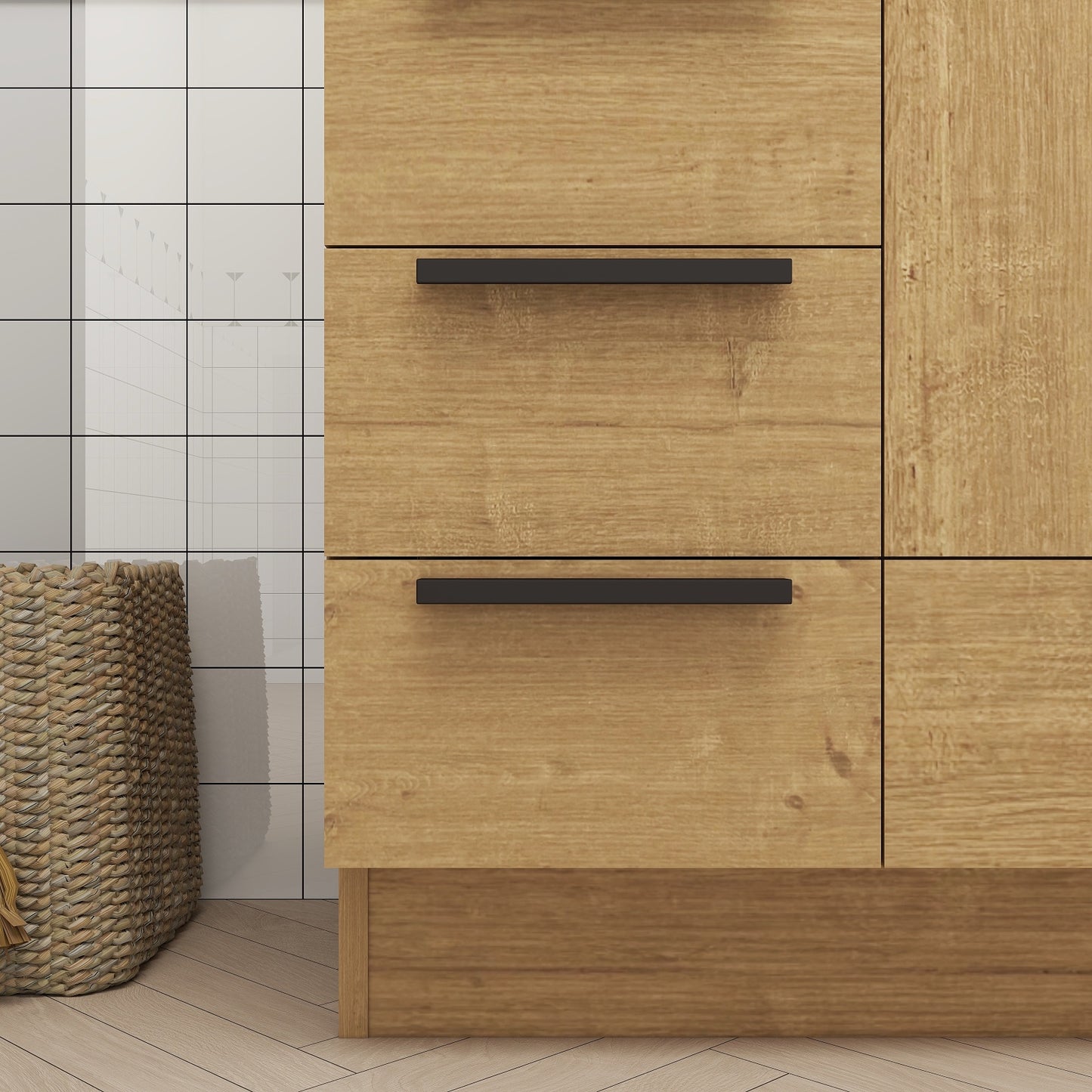 Color: White Oak | Carla 36" Freestanding Bathroom Vanity with Left Side Drawers | Source: Carla36L-TO (11).jpg