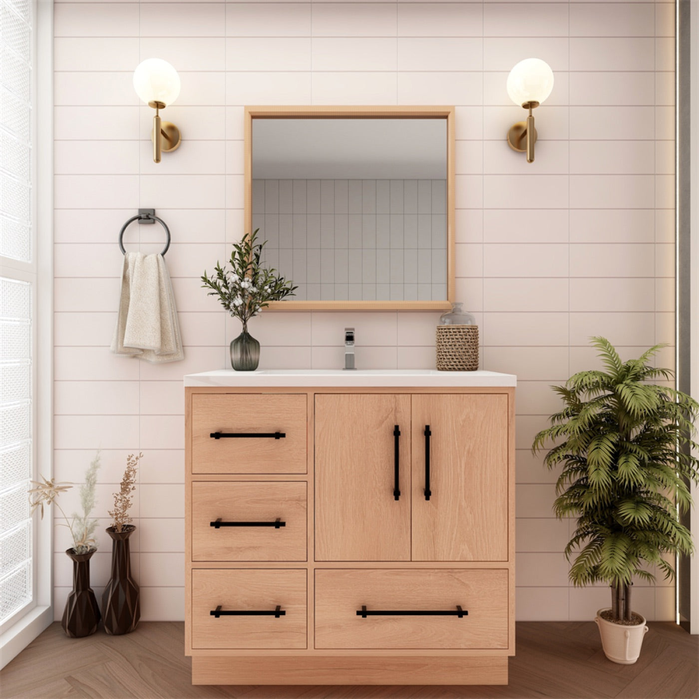 Color: Rosewood | Victoria 36" Freestanding Bathroom Vanity with Left Side Drawers image 2