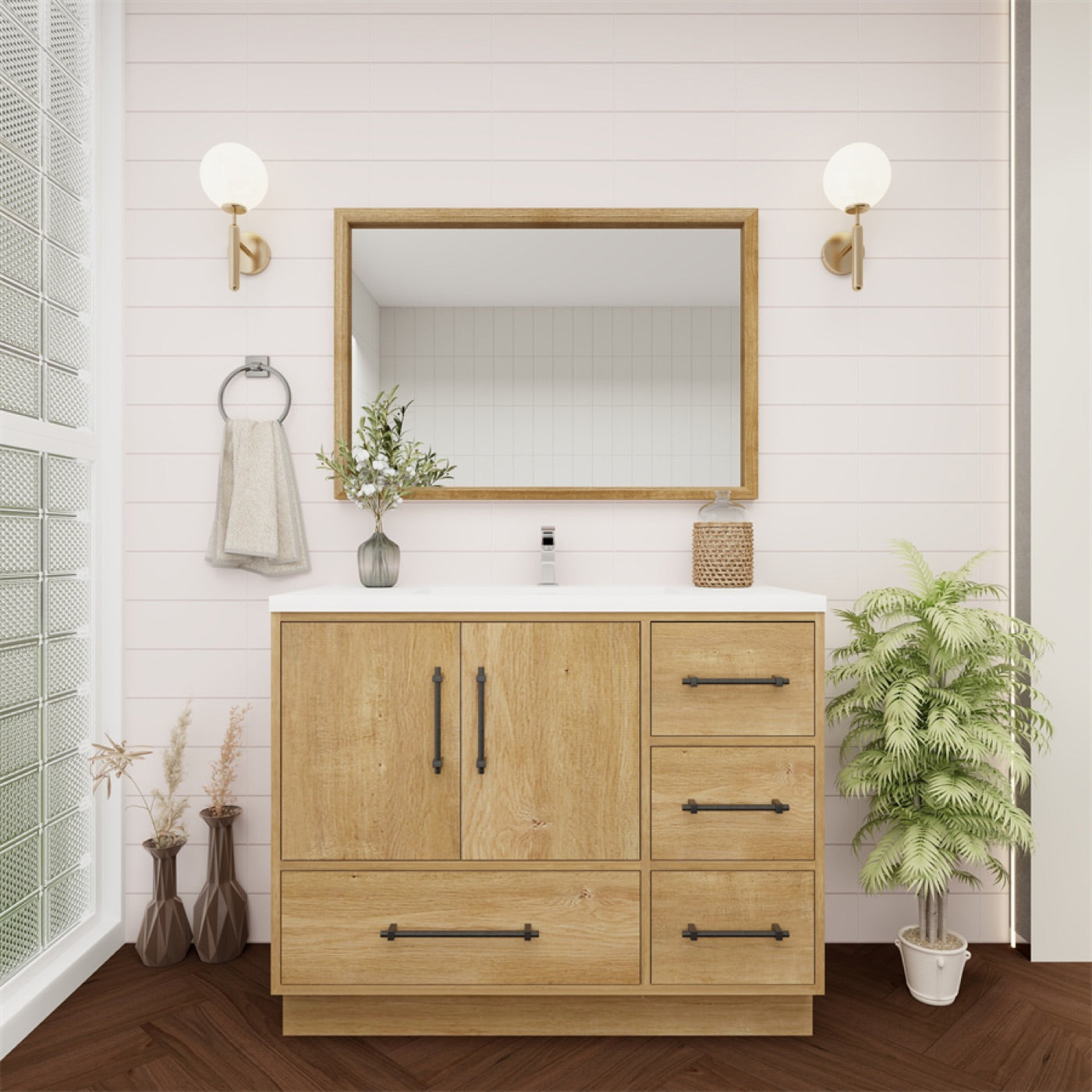 Color: Oak | Victoria 42" Freestanding Bathroom Vanity with Right Side Drawers image 2