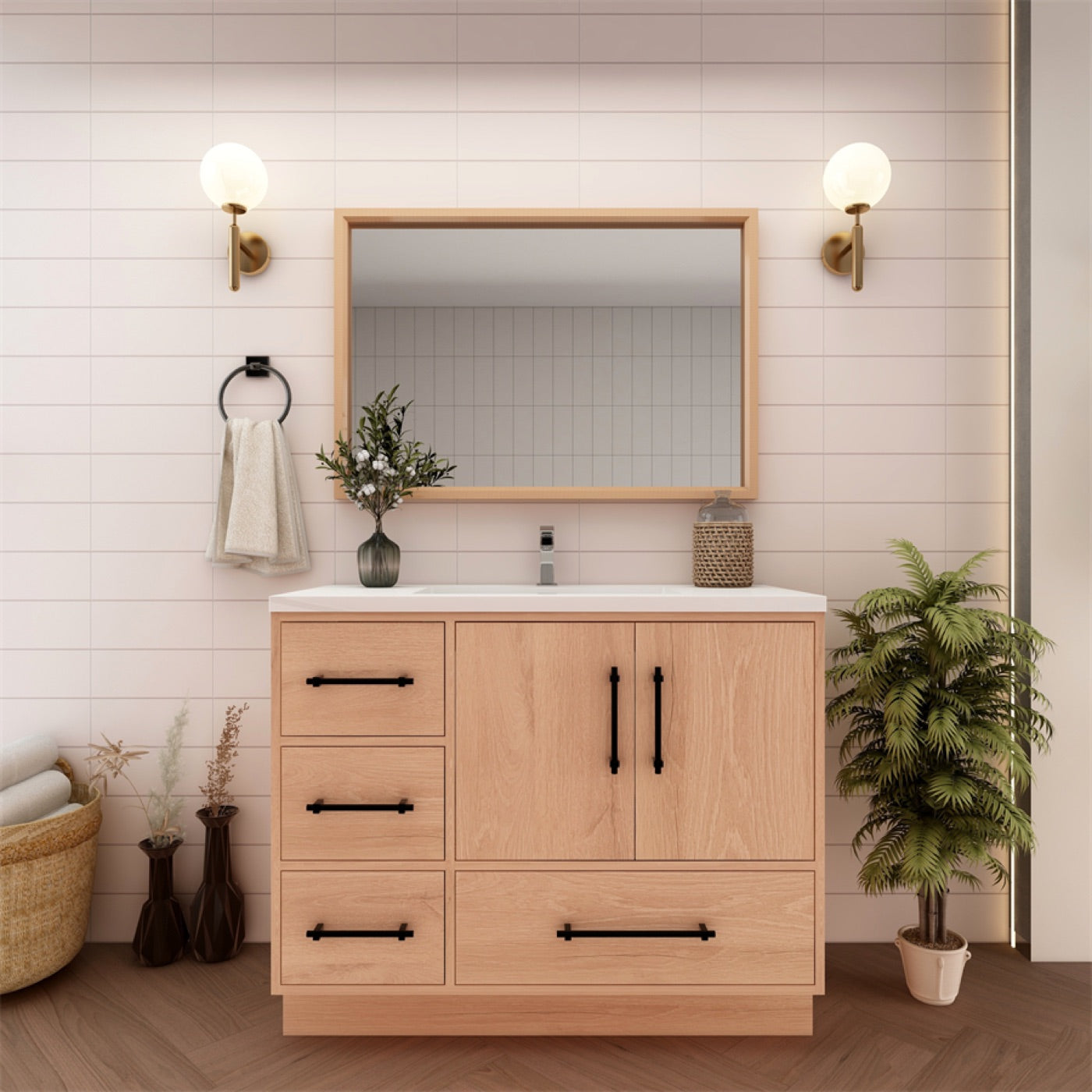 Color: Rosewood | Victoria 42" Freestanding Bathroom Vanity with Left Side Drawers image 2