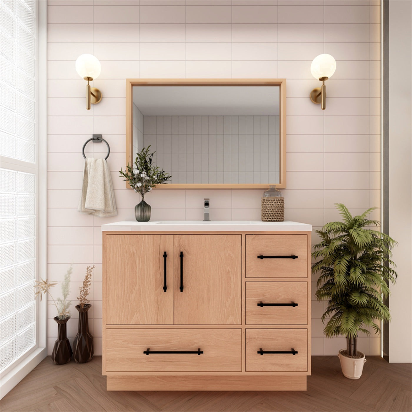 Color: Rosewood | Victoria 42" Freestanding Bathroom Vanity with Right Side Drawers image 2