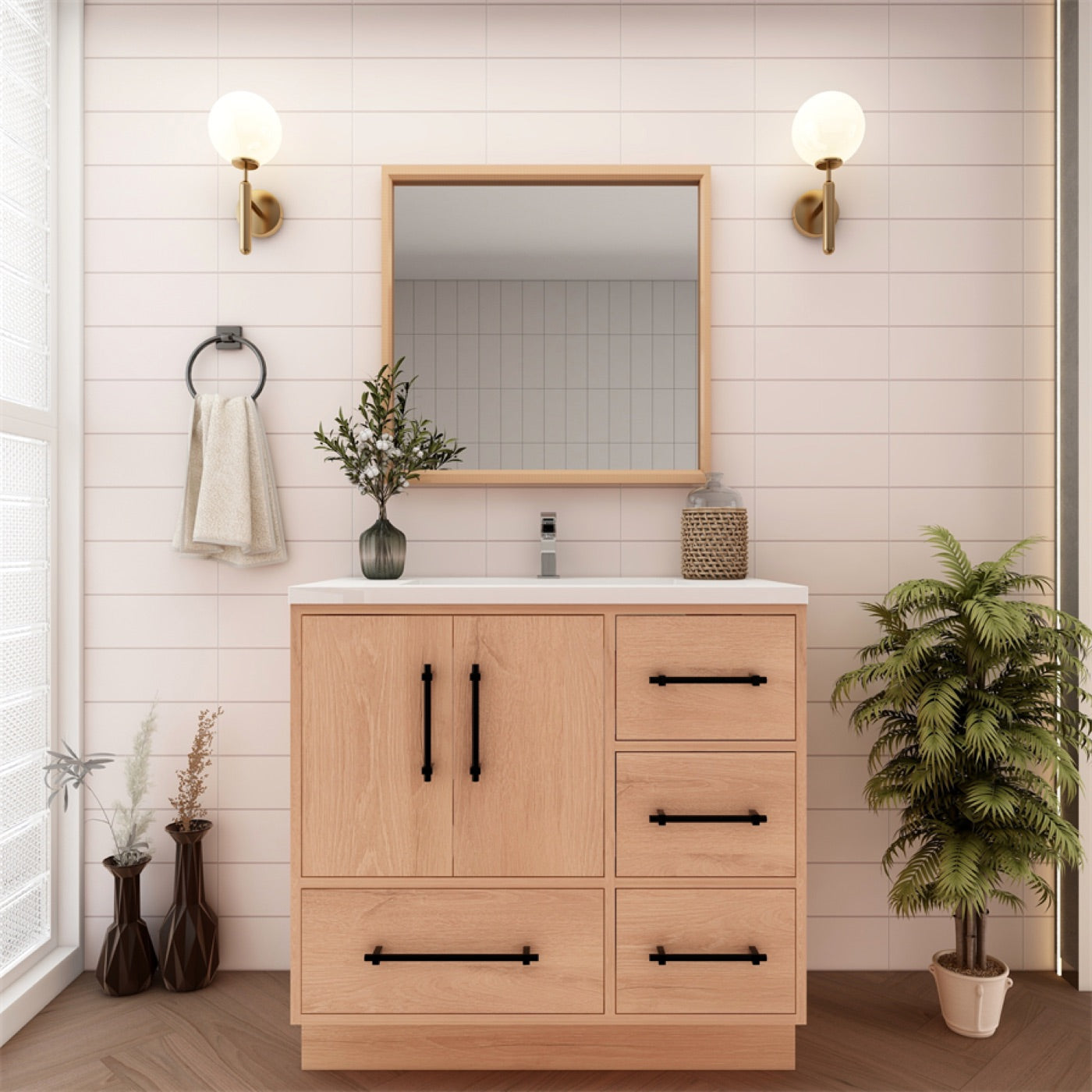 Color: Rosewood | Victoria 36" Freestanding Bathroom Vanity with Right Side Drawers image 2