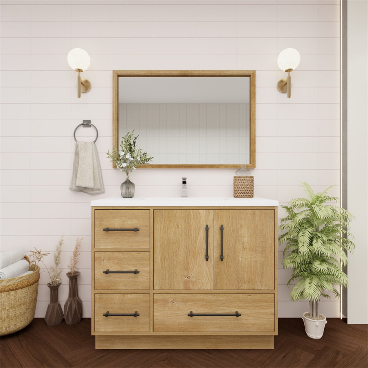 Color: Oak | Victoria 42" Freestanding Bathroom Vanity with Left Side Drawers image 2