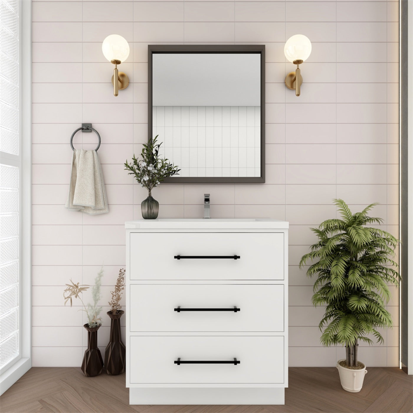 Color: Gloss White | Victoria 30" Freestanding Bathroom Vanity image 2