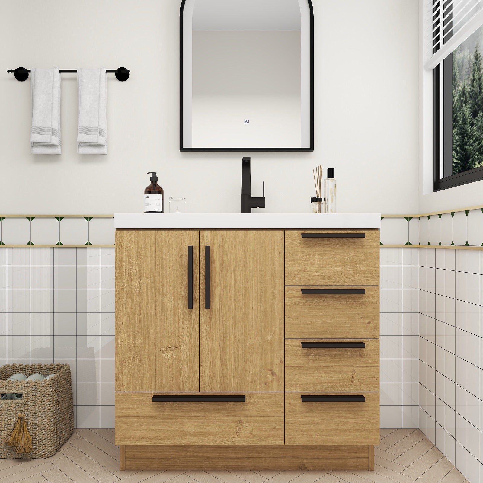 Carla 36" Freestanding Bathroom Vanity with Right Side Drawers image 2