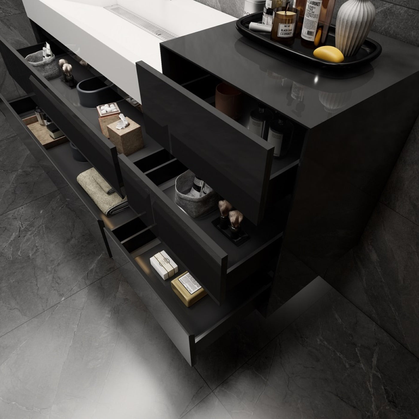Color: Gloss Black | MAX 20" Floating Linen Cabinet image 2