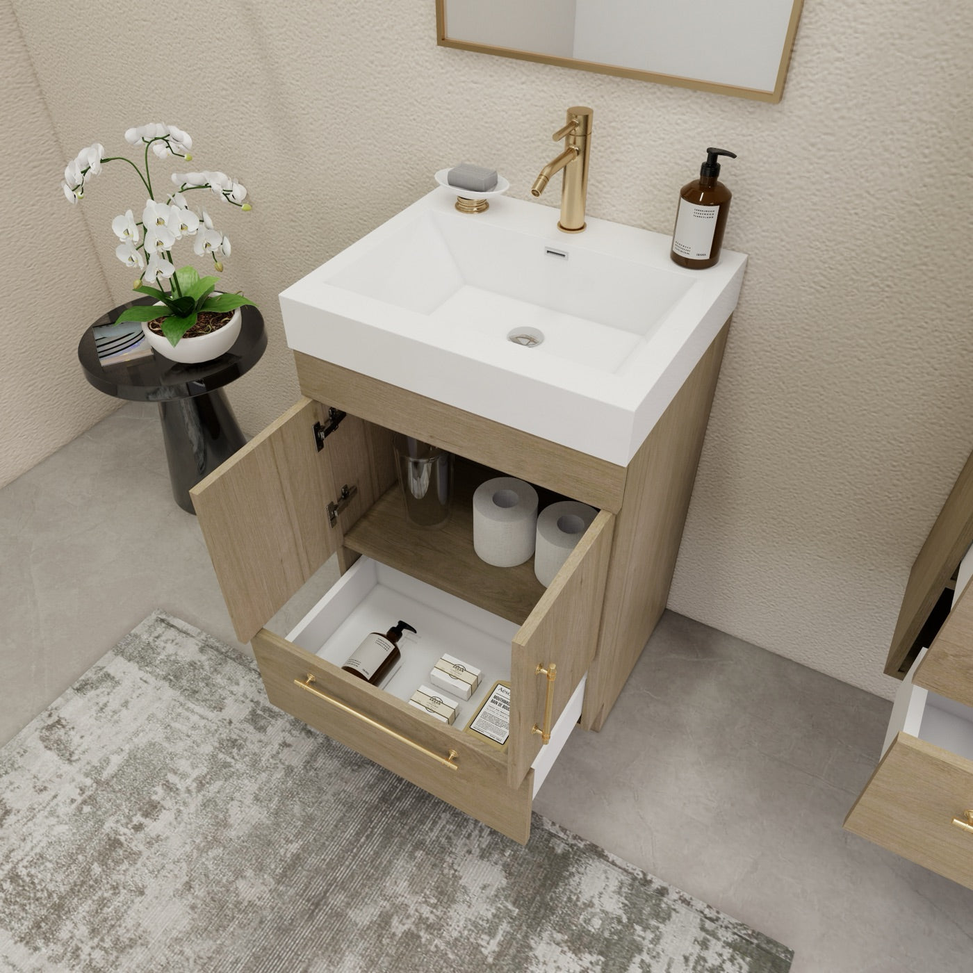 Color: White Oak | Elsa 24" Freestanding Bathroom Vanity image 2