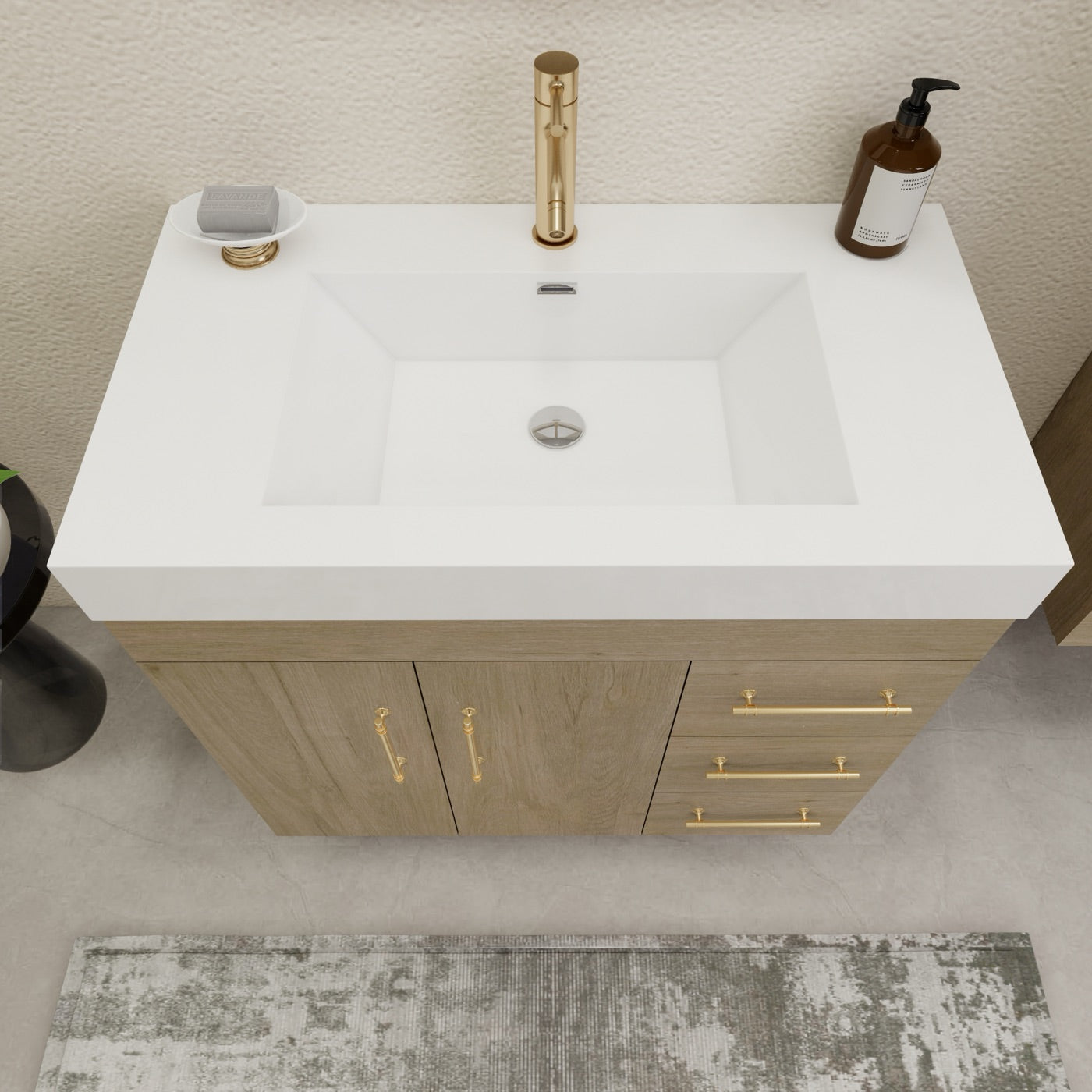 Color: White Oak | Elsa 36" Freestanding Bathroom Vanity with Right Side Drawers image 2