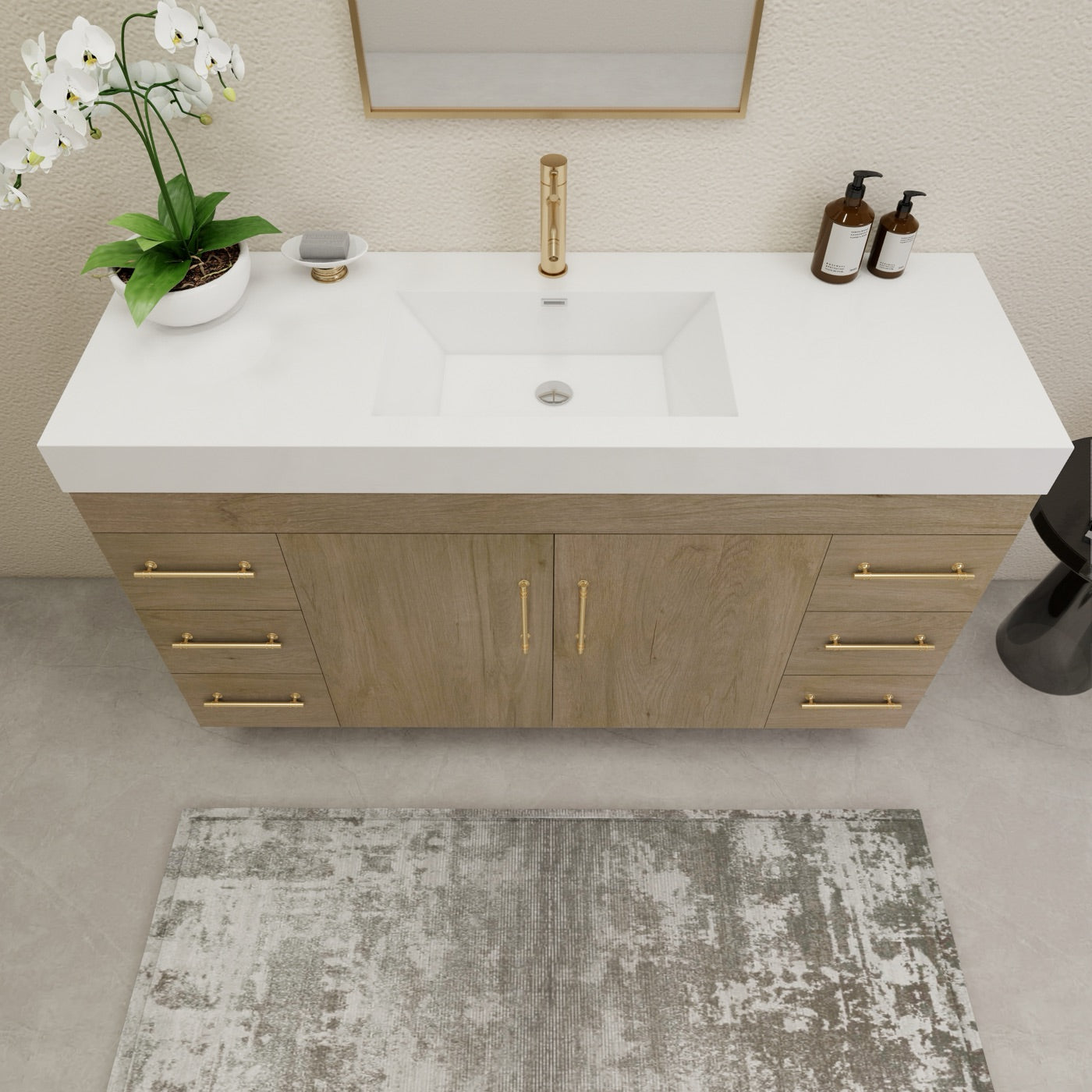 Color: White Oak | Elsa 60" Freestanding Bathroom Vanity with Left Side Drawers with Single Sink image 2