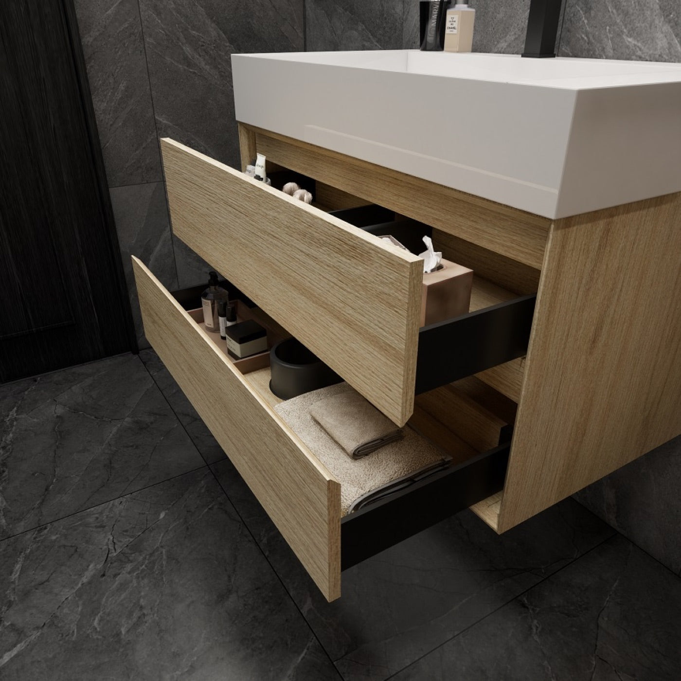 Color: Cement Oak | MAX 36" Floating Bathroom Vanity image 2