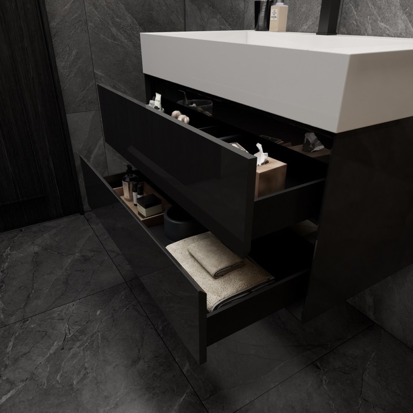 Color: Gloss Black | MAX 36" Floating Bathroom Vanity image 2