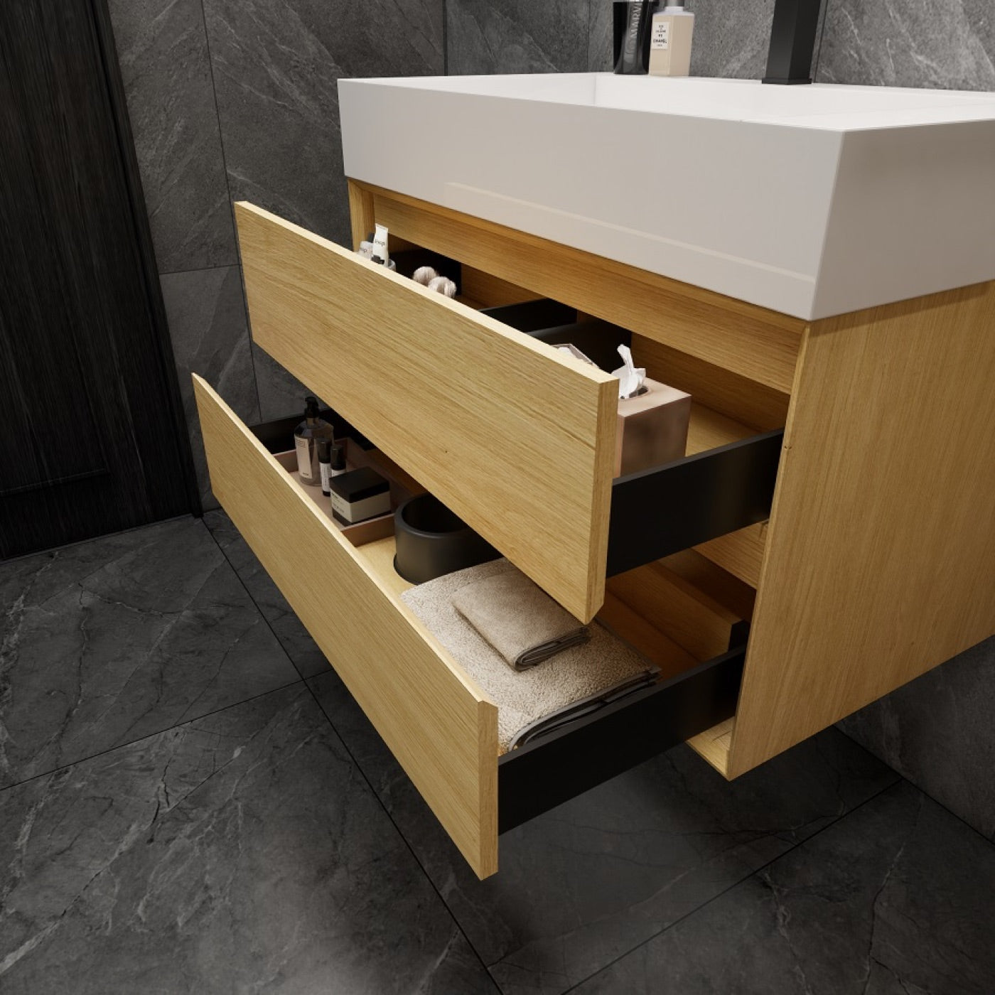 Color: Teak Oak | MAX 36" Floating Bathroom Vanity image 2