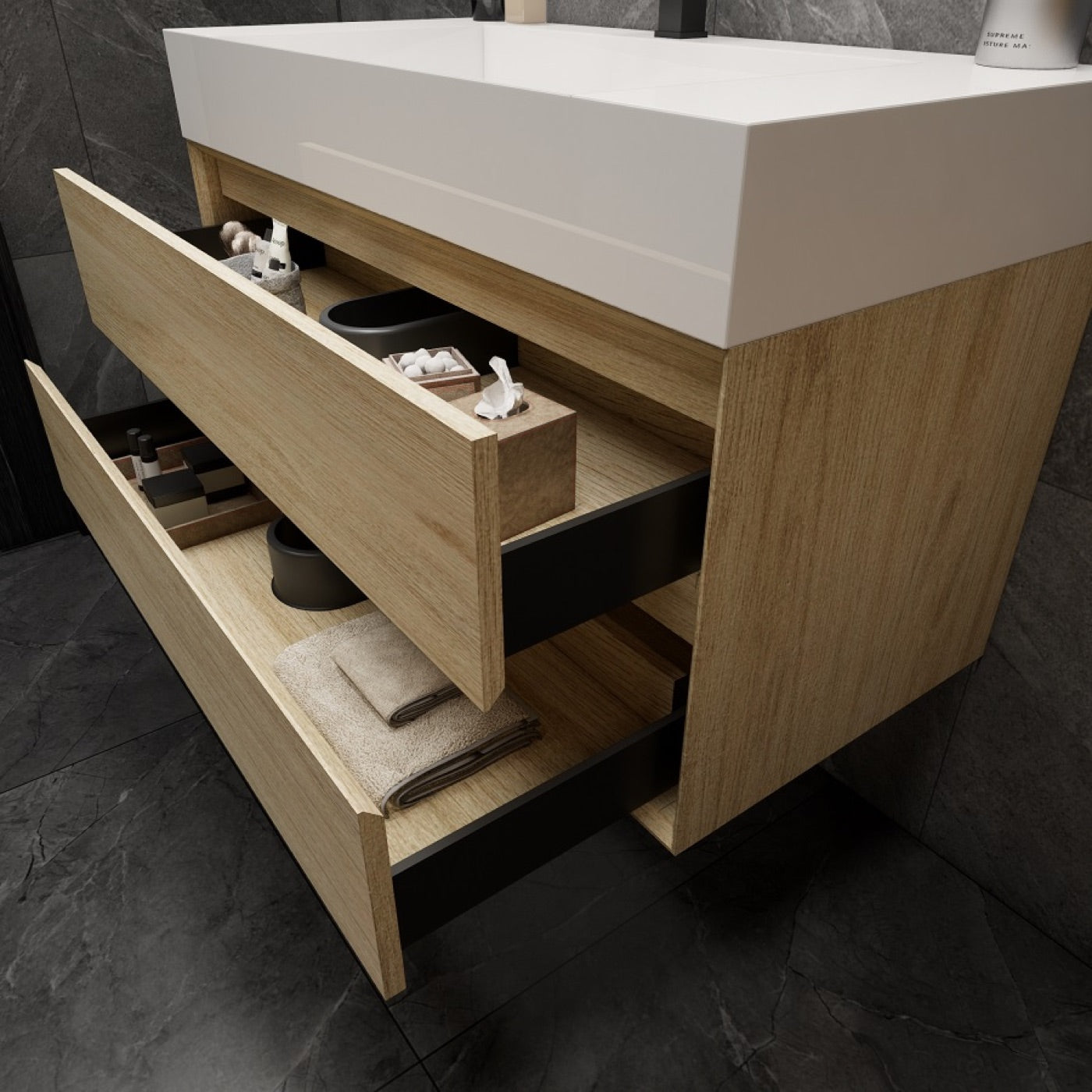 Color: Cement Oak | MAX 42" Floating Bathroom Vanity image 2