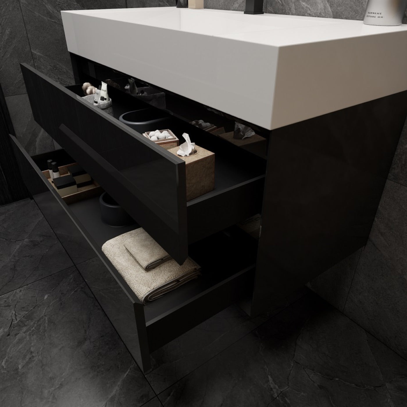 Color: Gloss Black | MAX 42" Floating Bathroom Vanity image 2