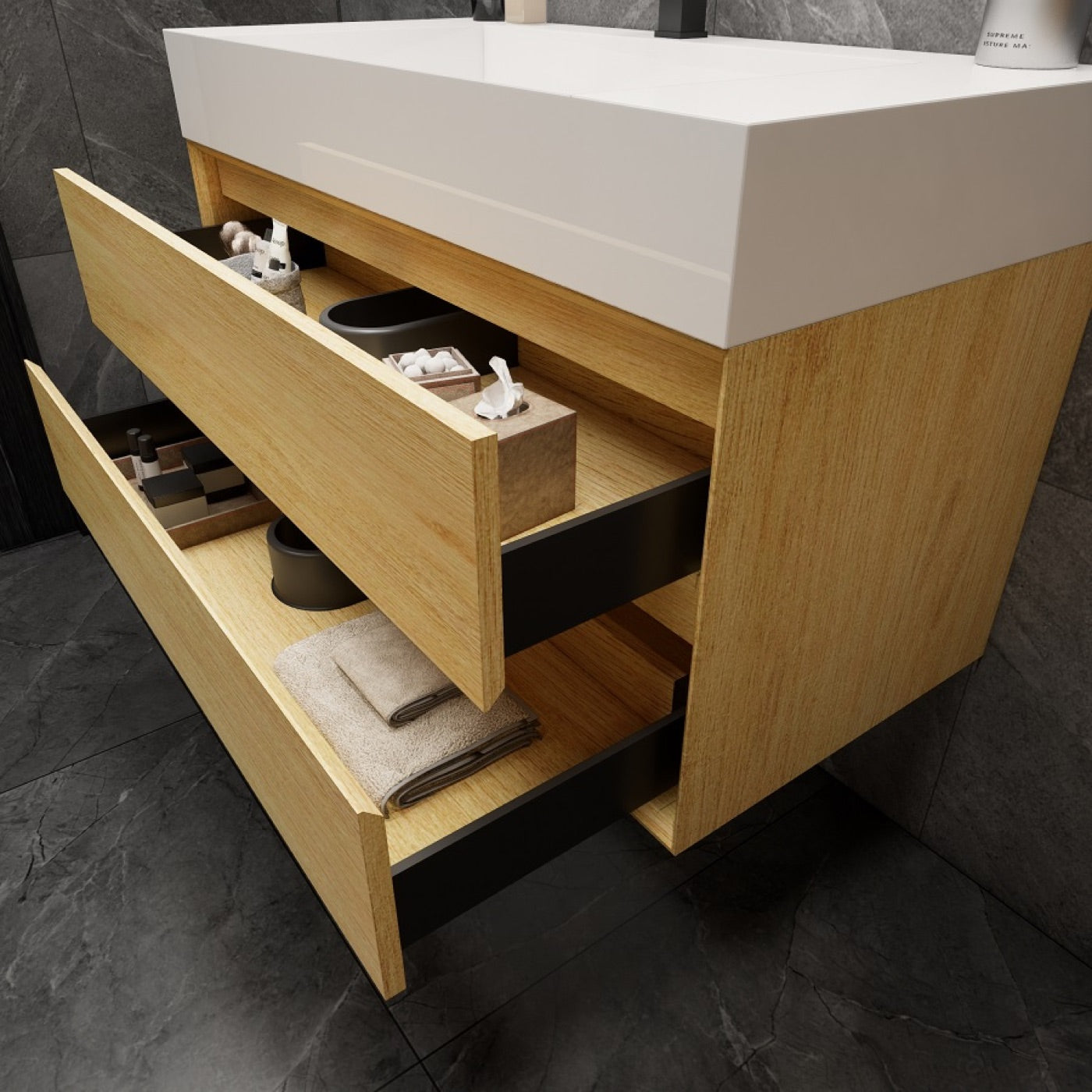 Color: Teak Oak | MAX 42" Floating Bathroom Vanity image 2