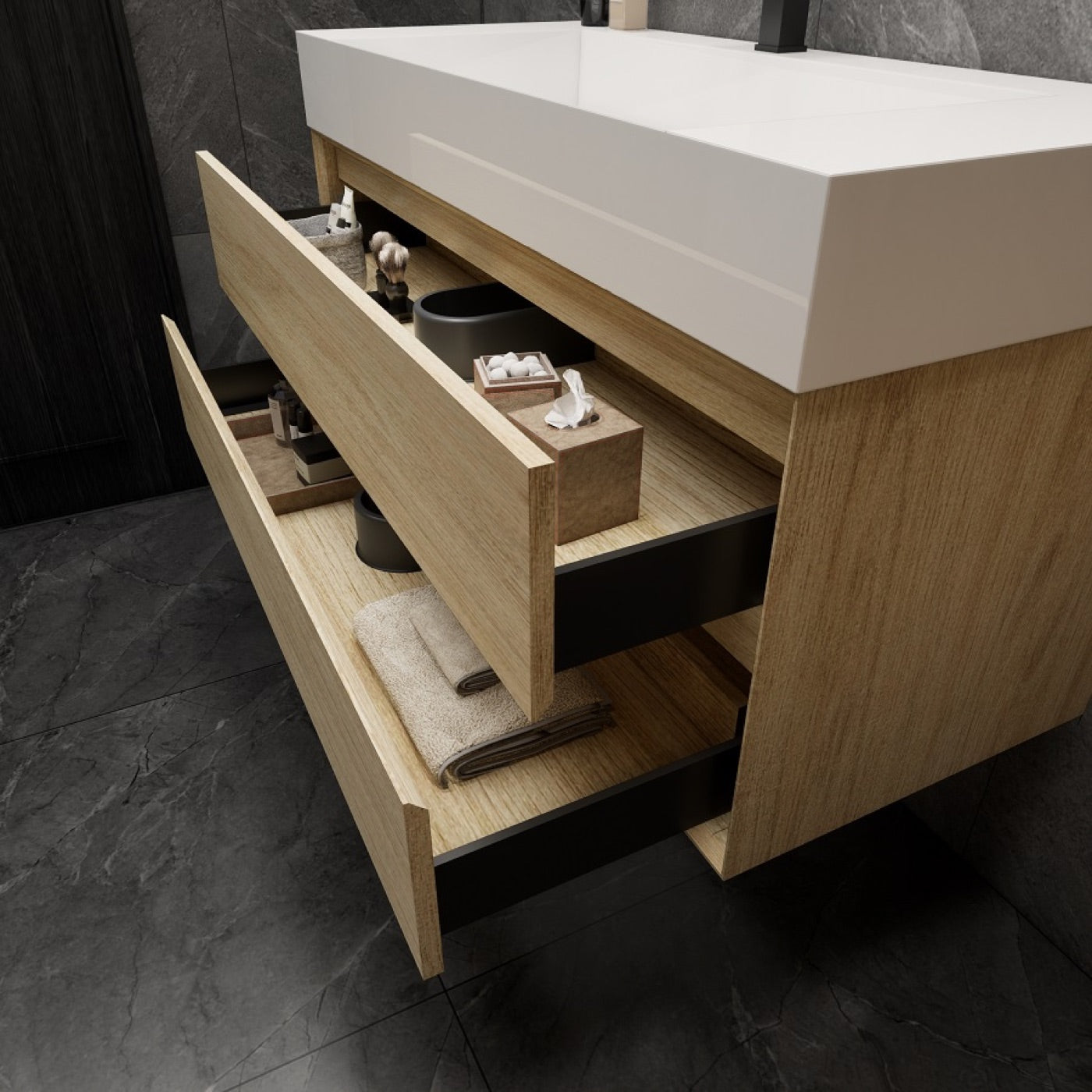 Color: Cement Oak | MAX 48" Floating Bathroom Vanity image 2