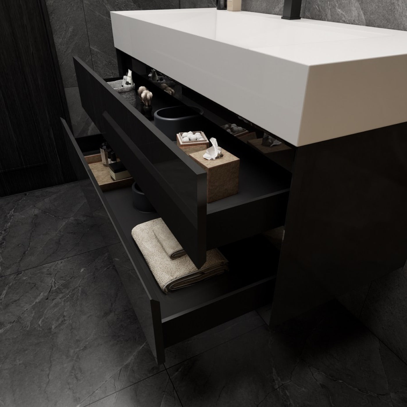 Color: Gloss Black | MAX 48" Floating Bathroom Vanity image 2