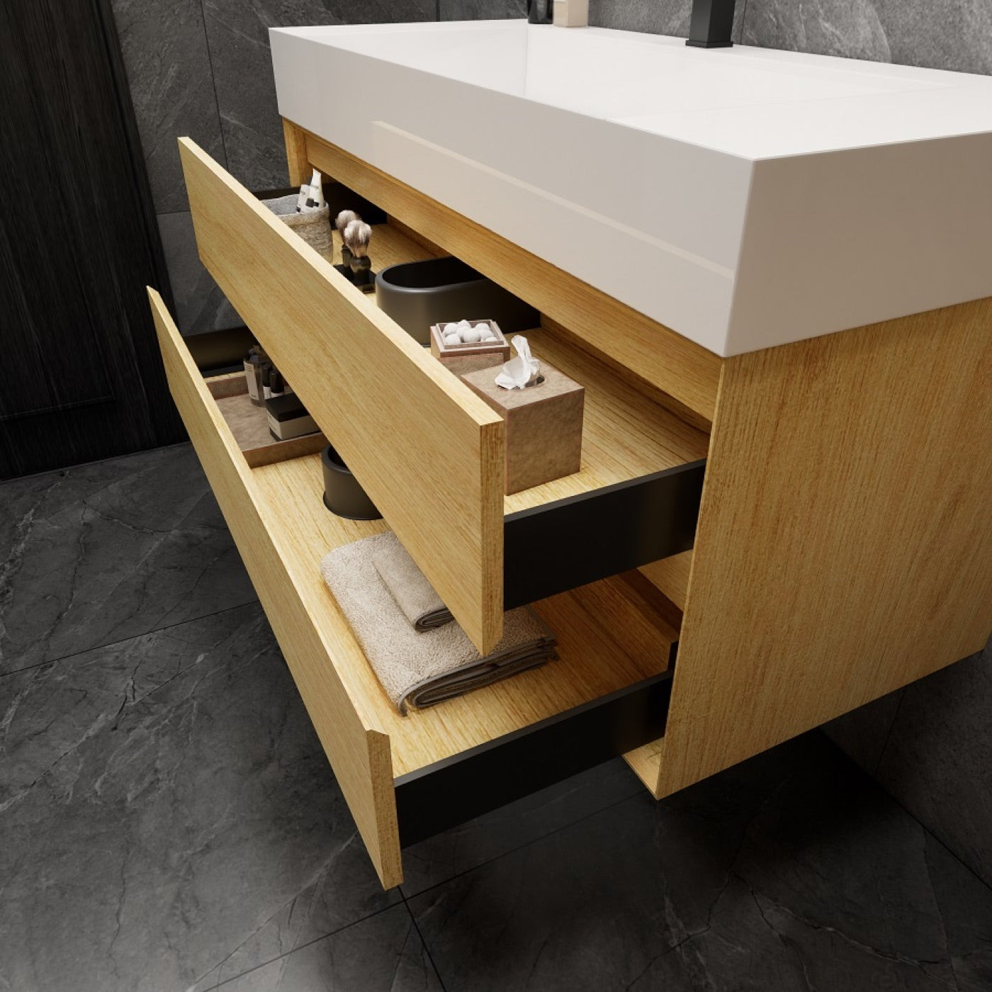 Color: Teak Oak | MAX 48" Floating Bathroom Vanity image 2