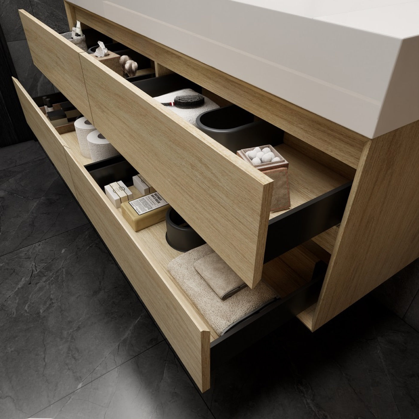 Color: Cement Oak | MAX 60" Floating Bathroom Vanity with Double Sink image 2