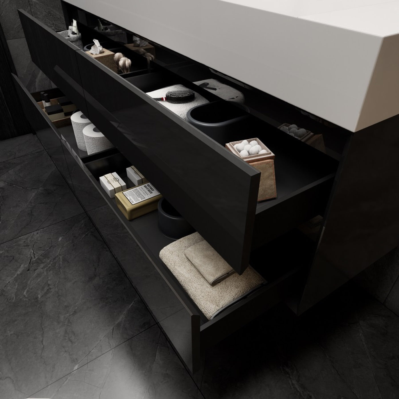 Color: Gloss Black | MAX 60" Floating Bathroom Vanity with Double Sink image 2