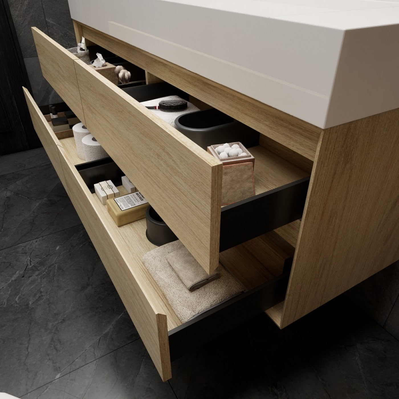 Color: Cement Oak | MAX 60" Floating Bathroom Vanity with Single Sink image 2