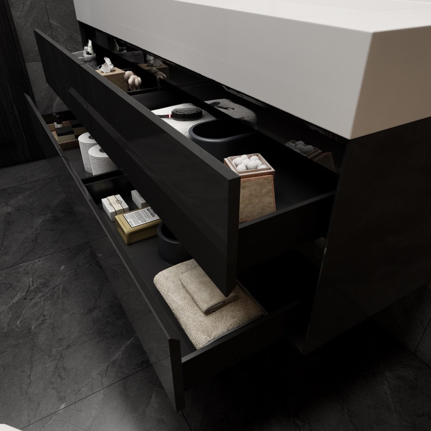 Color: Gloss Black | MAX 60" Floating Bathroom Vanity with Single Sink image 2