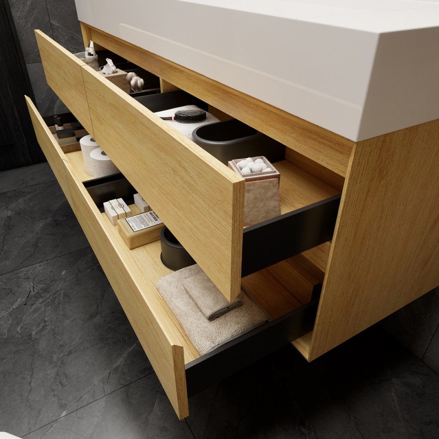 Color: Teak Oak | MAX 60" Floating Bathroom Vanity with Single Sink image 2