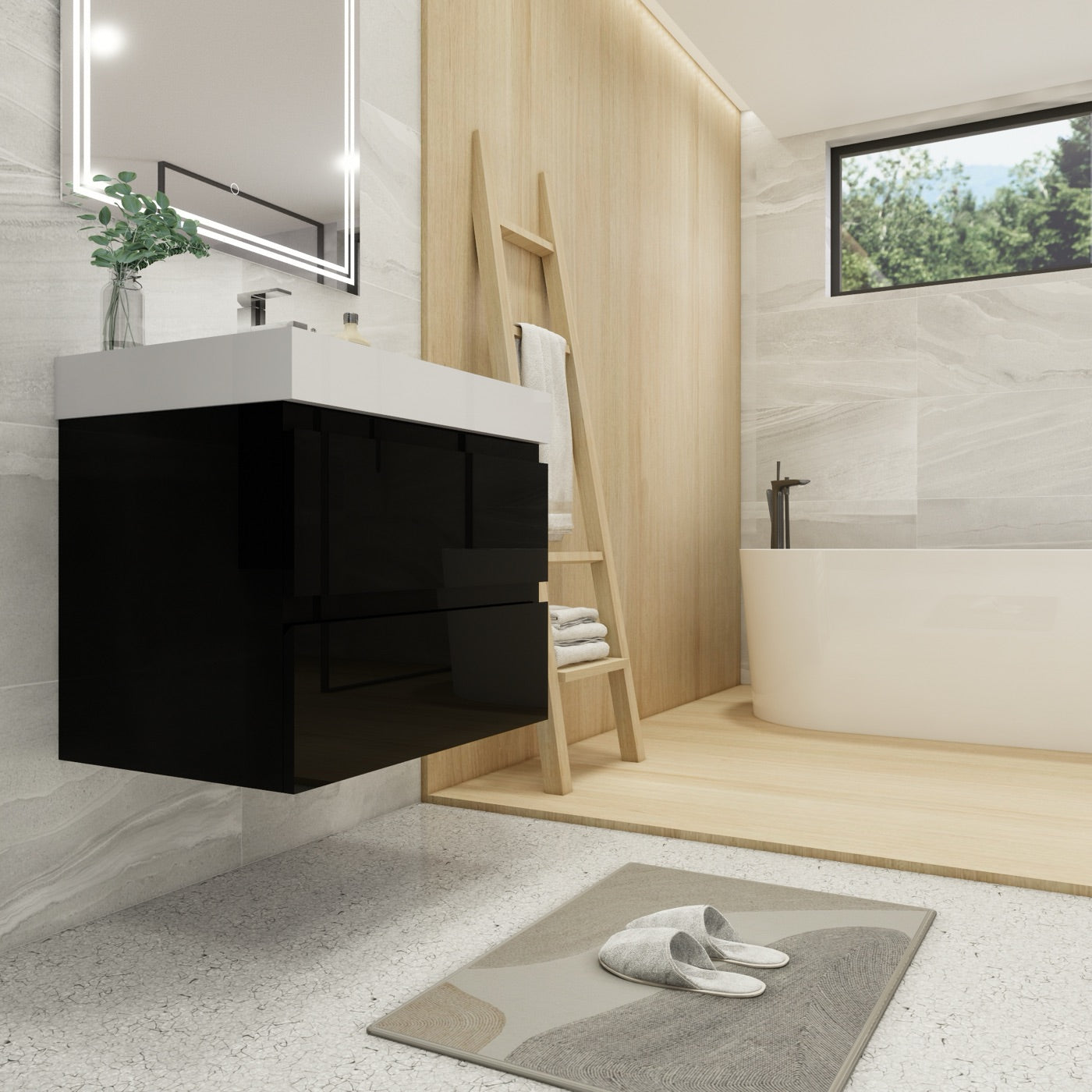 Color: Gloss Black | MOB 30" Floating Bathroom Vanity image 2